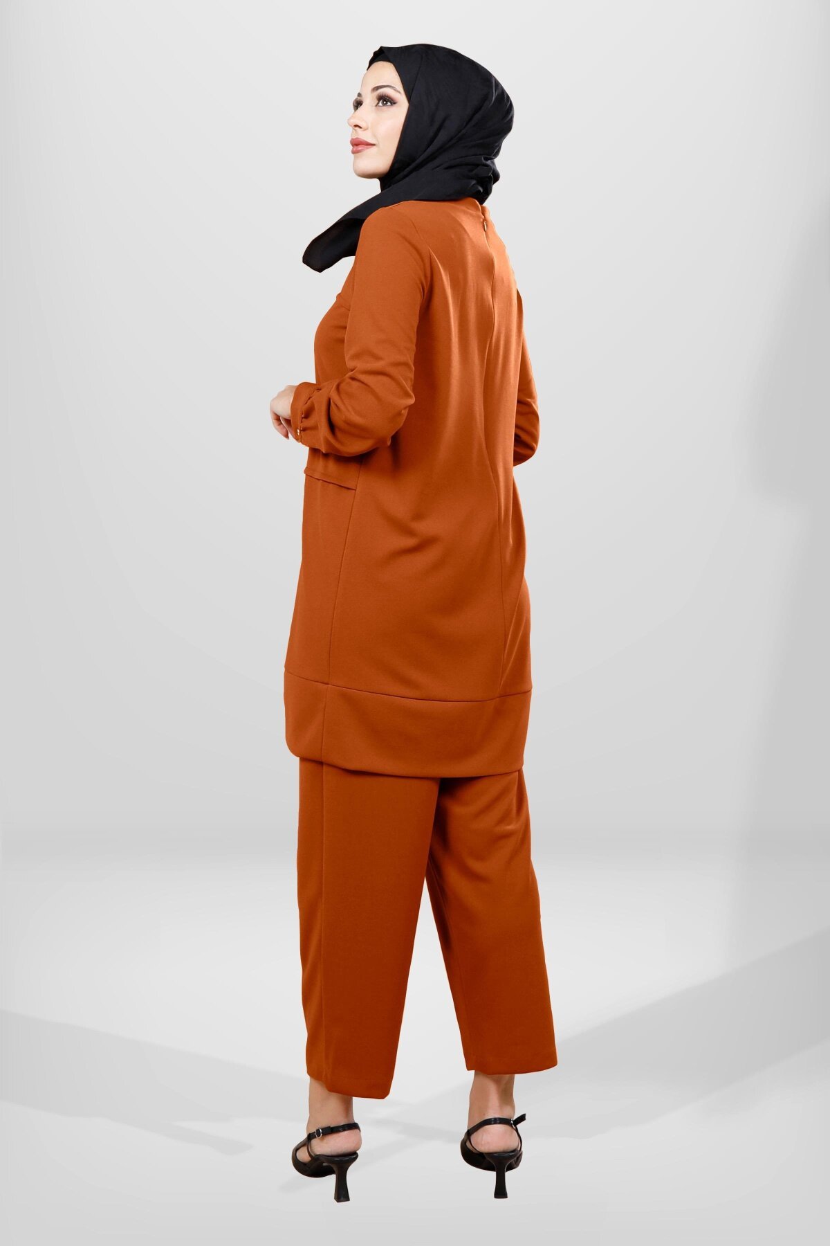 Pintuck Double Brooch Detail Modest Set - Terracotta - Beyza