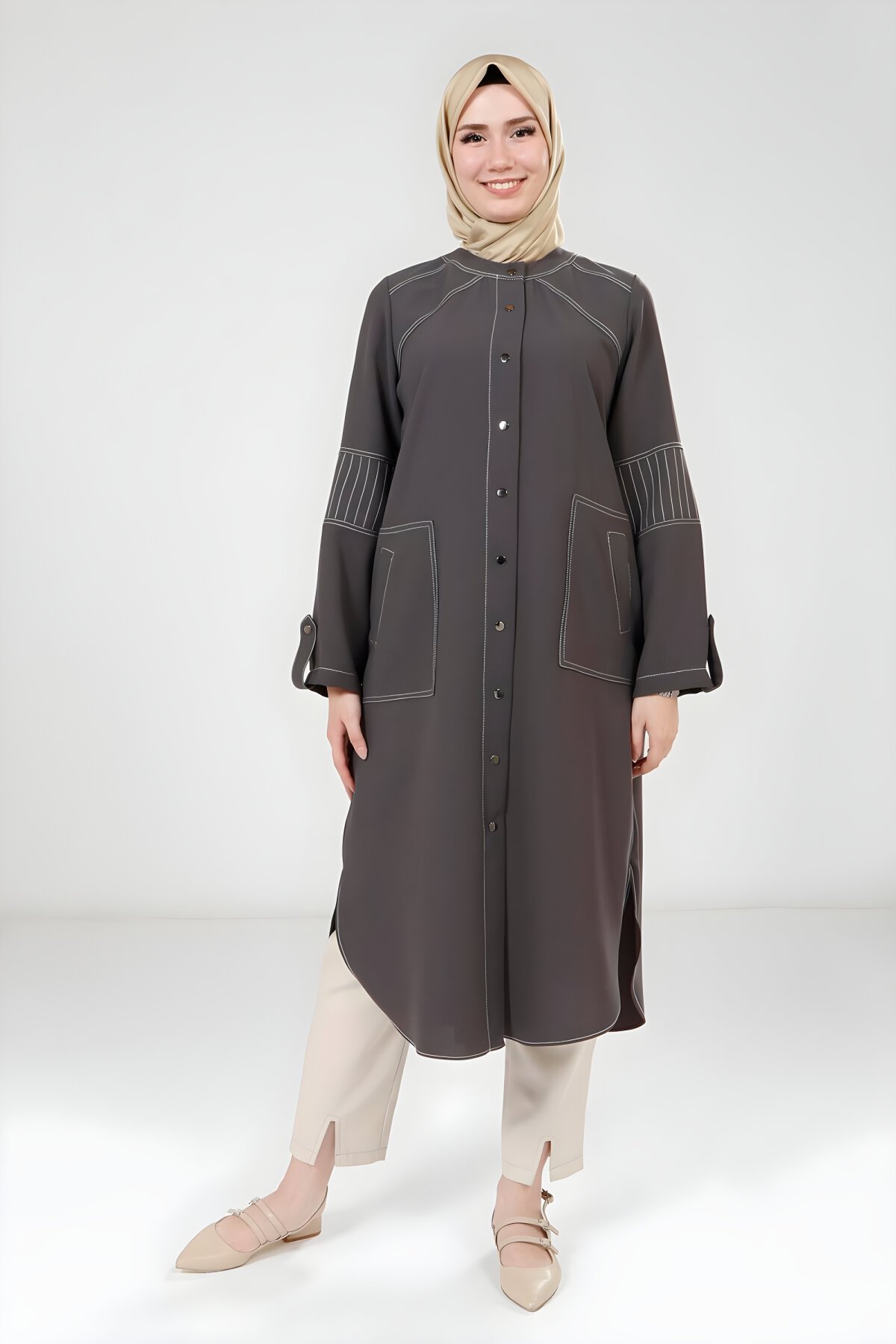 Koyu Gri Spor Dikişli Giy Çık Kap - Beyza