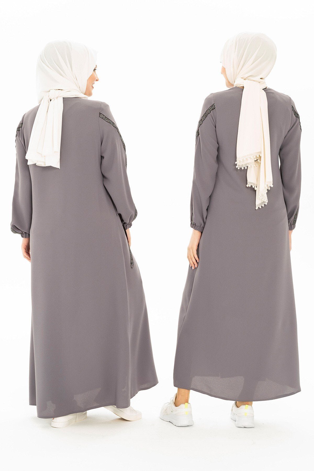 Sporty Stripe Detail Abaya - Dark Gray - Beyza
