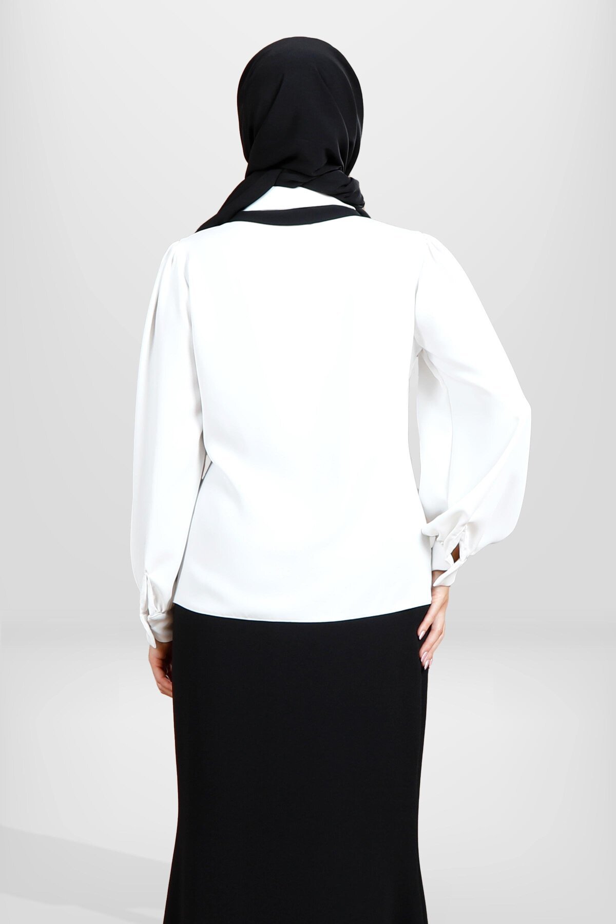 Beaded Collar Modest Shirt - Cream - Beyza