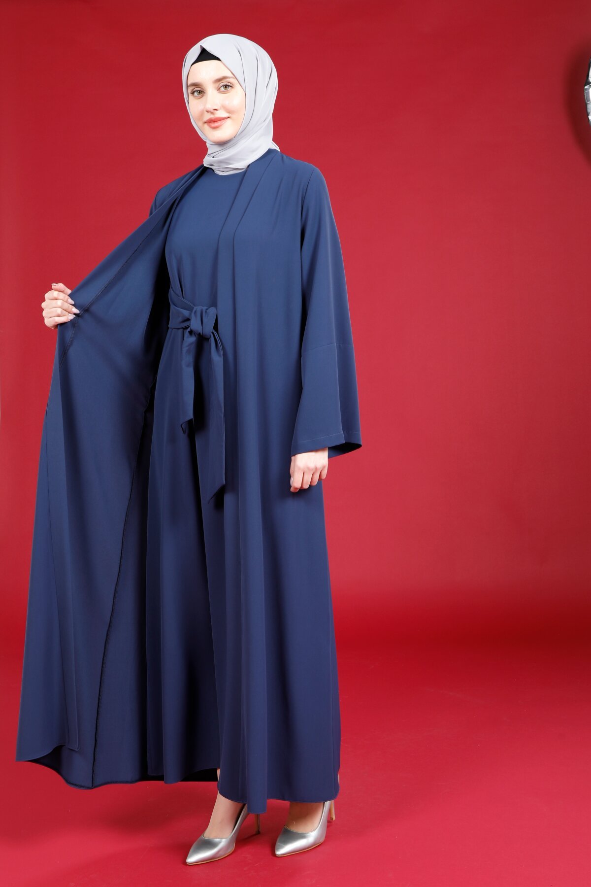 Wide Cuff Front-Tie Ferace - Navy Blue - Beyza
