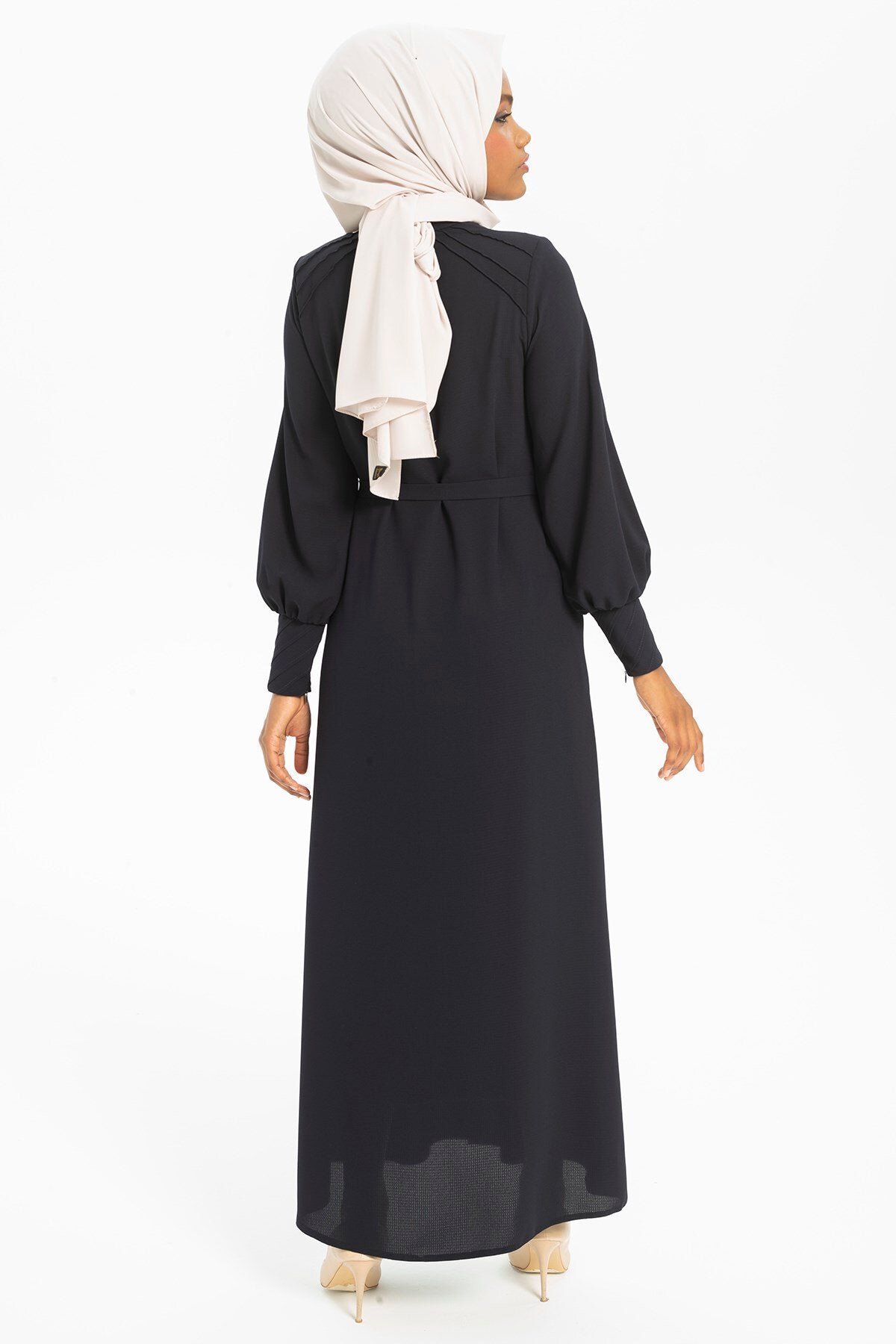 Beaded Wide-Cuff Abaya - Navy Blue - Beyza