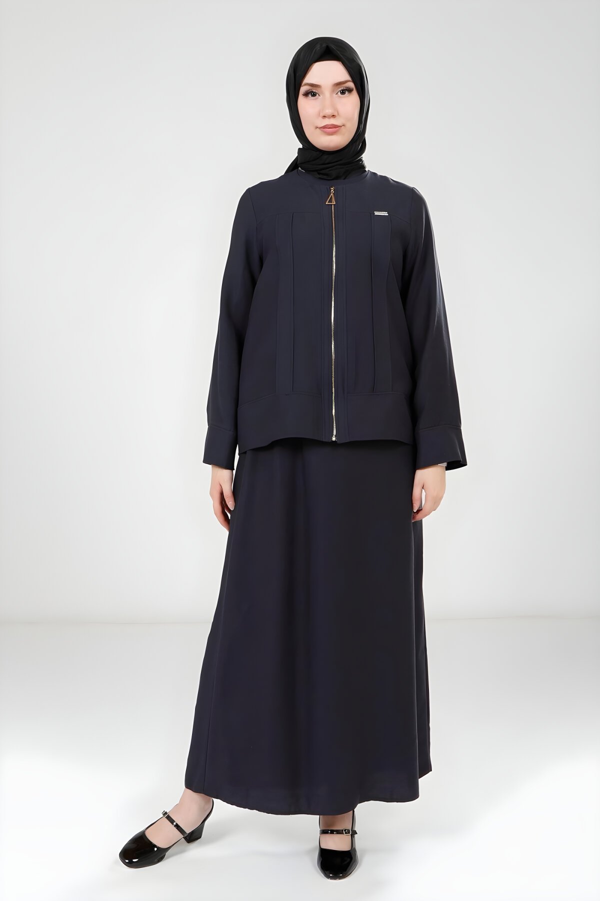 Lacivert Ceketli Tesettür Elbise - Beyza