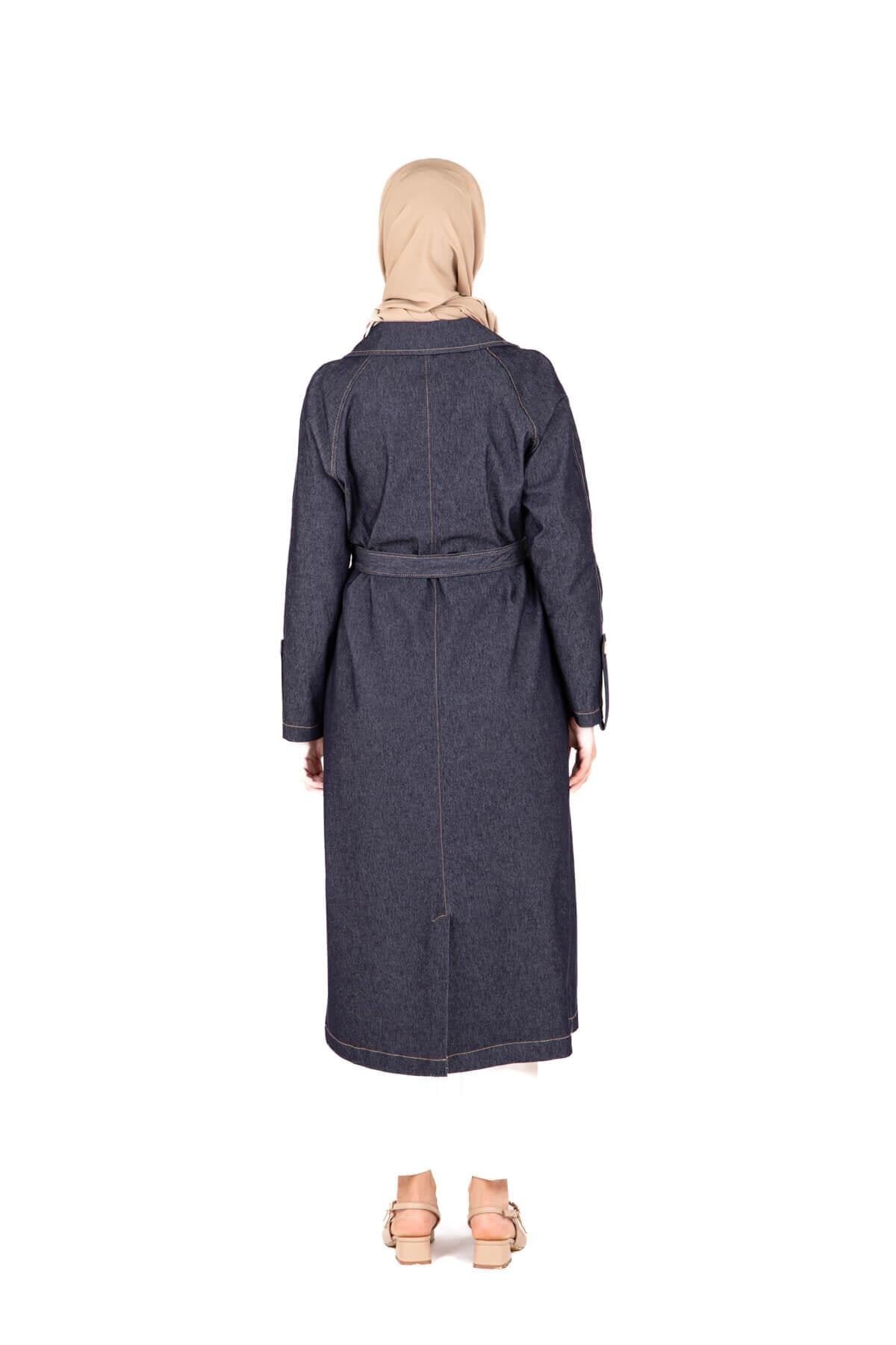 Lacivert Denim Kuşaklı Trençkot - Beyza