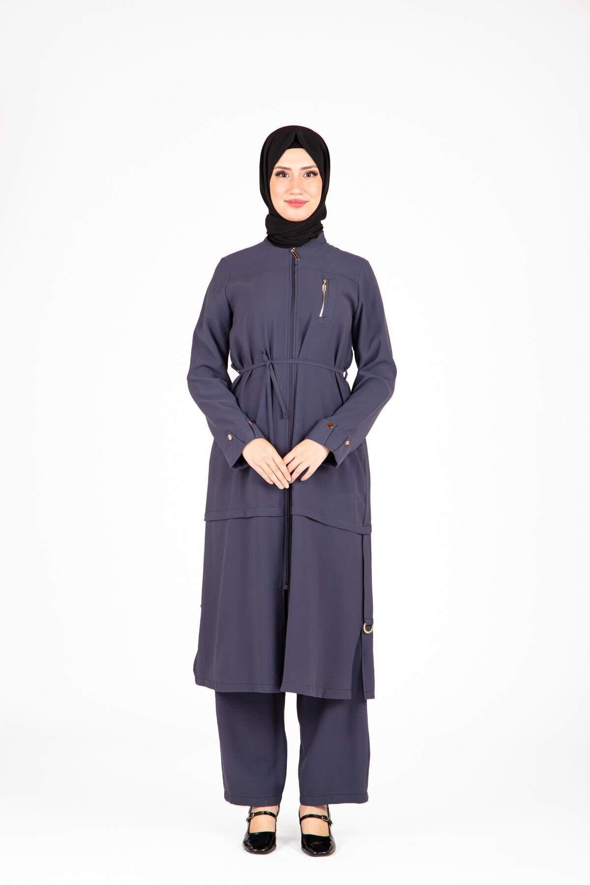 Two-Piece Ring Detail Modest Set - Navy Blue - Beyza