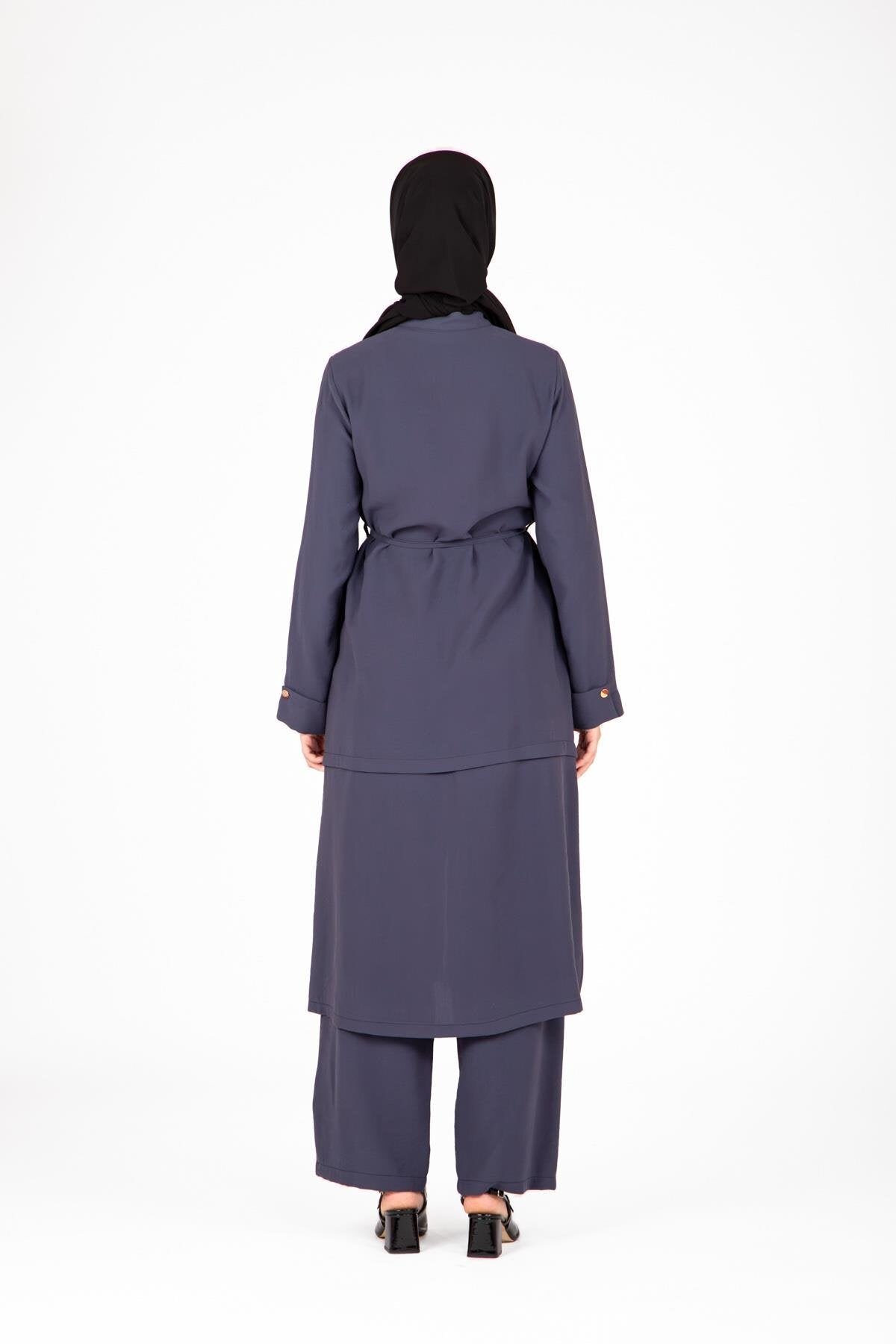 Two-Piece Ring Detail Modest Set - Navy Blue - Beyza