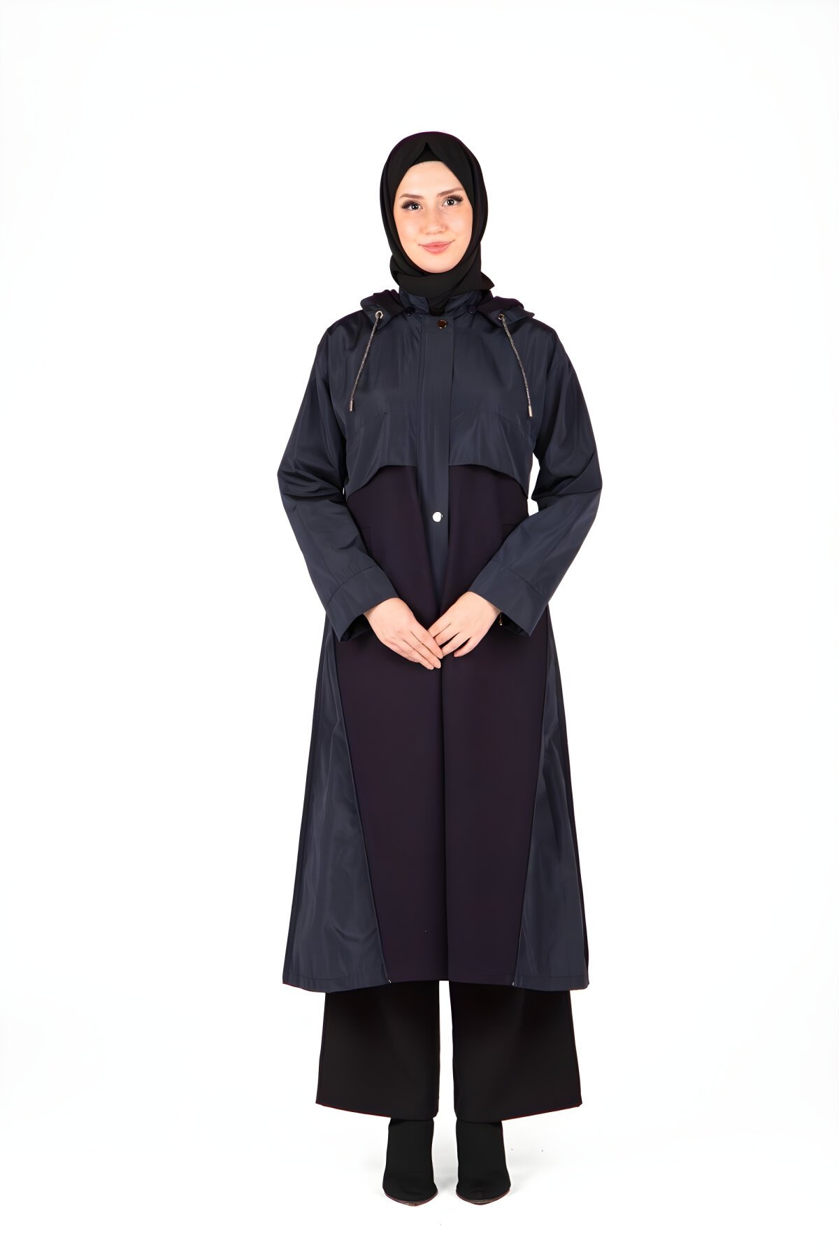 Lacivert Kapüşonlu Fermuarlı Kap - Beyza