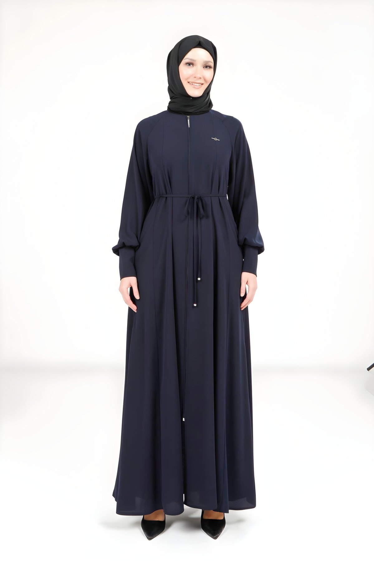 Lacivert Kloş Fermuarlı Ferace - Beyza