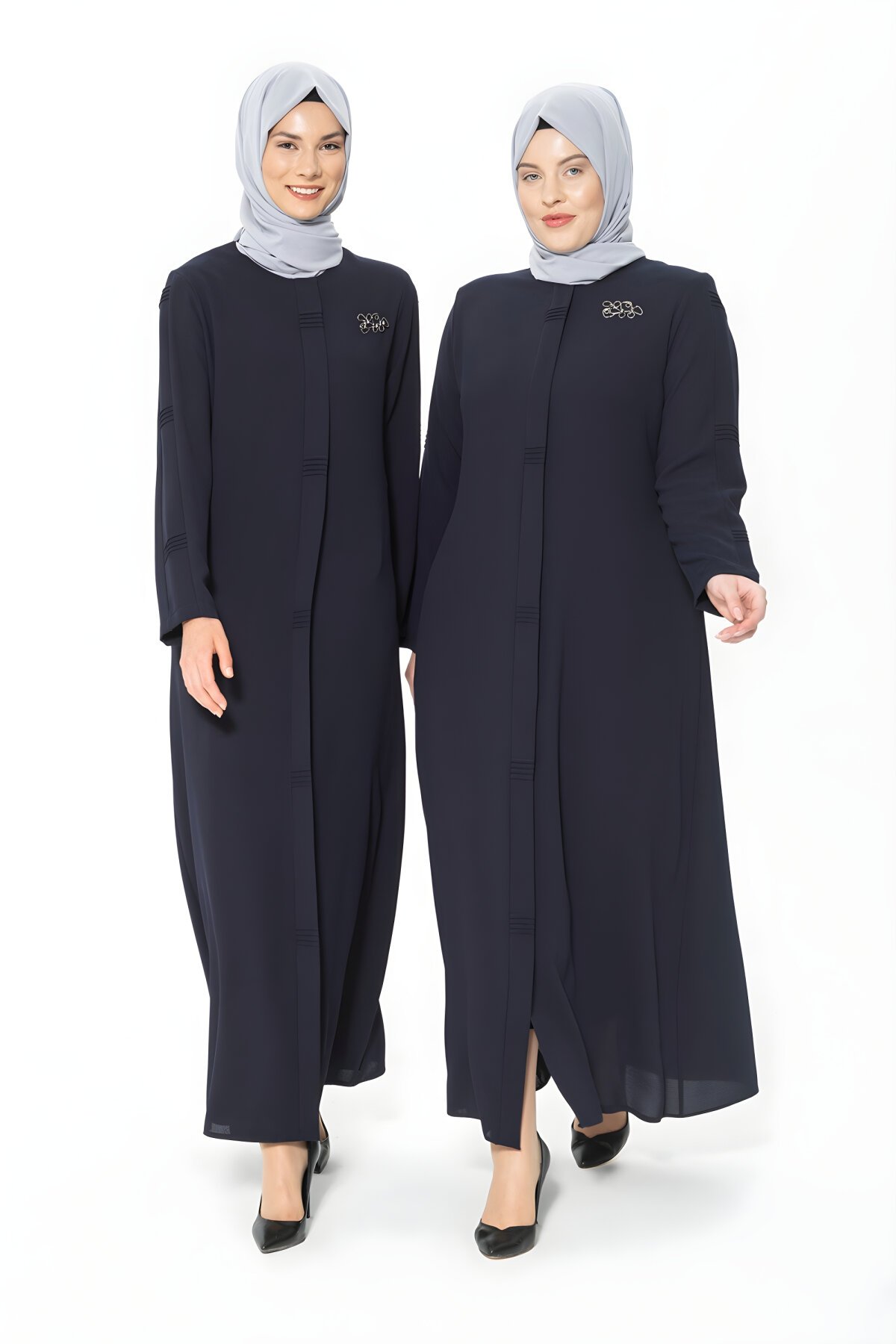 Lacivert Nervür Detaylı Broşlu Ferace - Beyza