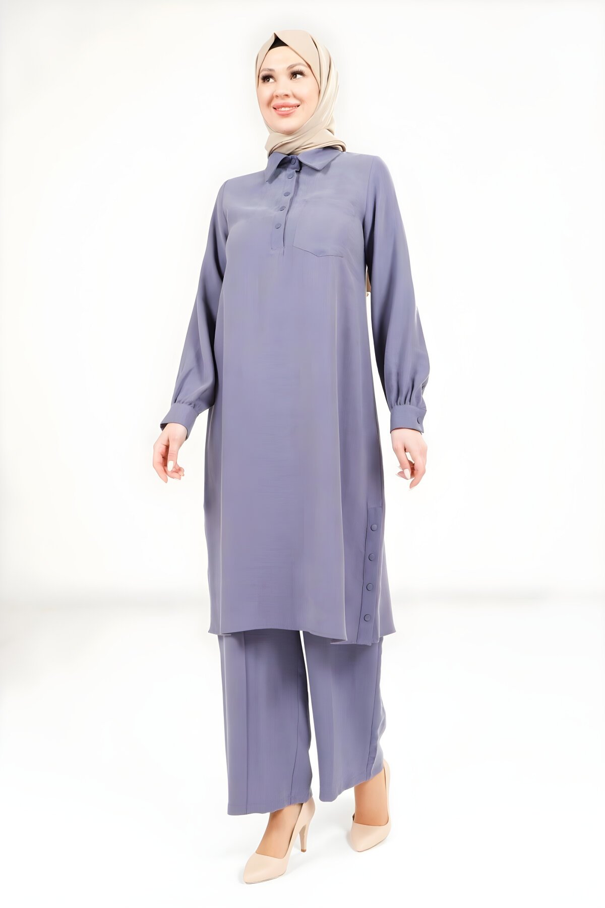 Lacivert Rahat Kesim Pantolon Tunik Tesettür Takım - Beyza