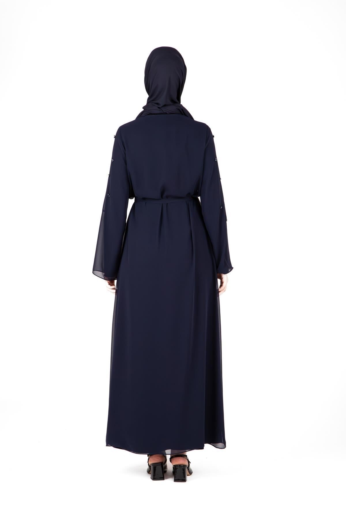 Scattered Stone Detail Abaya Ferace Set - Navy - Beyza