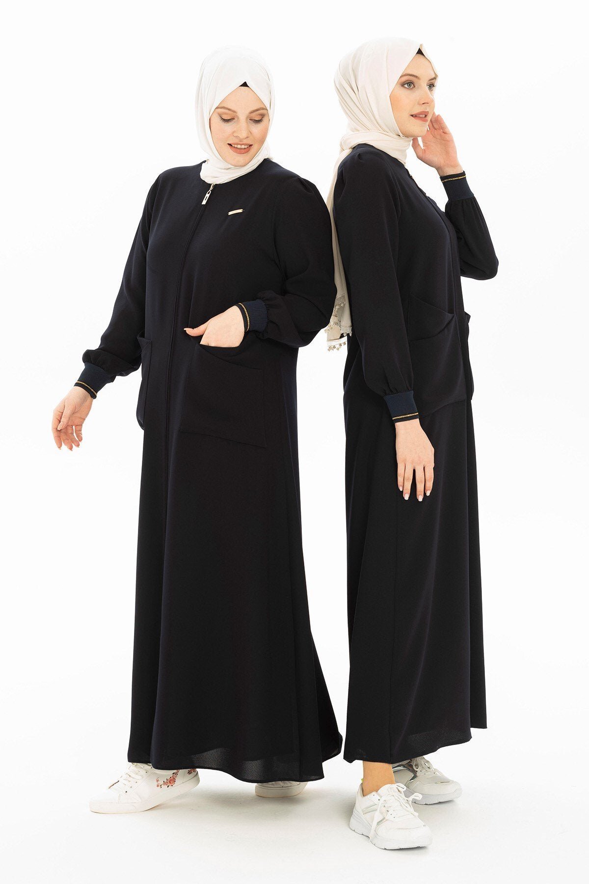 عباية رياضية كحلية بجيوب كيسية وأكمام مطاطية - Beyza