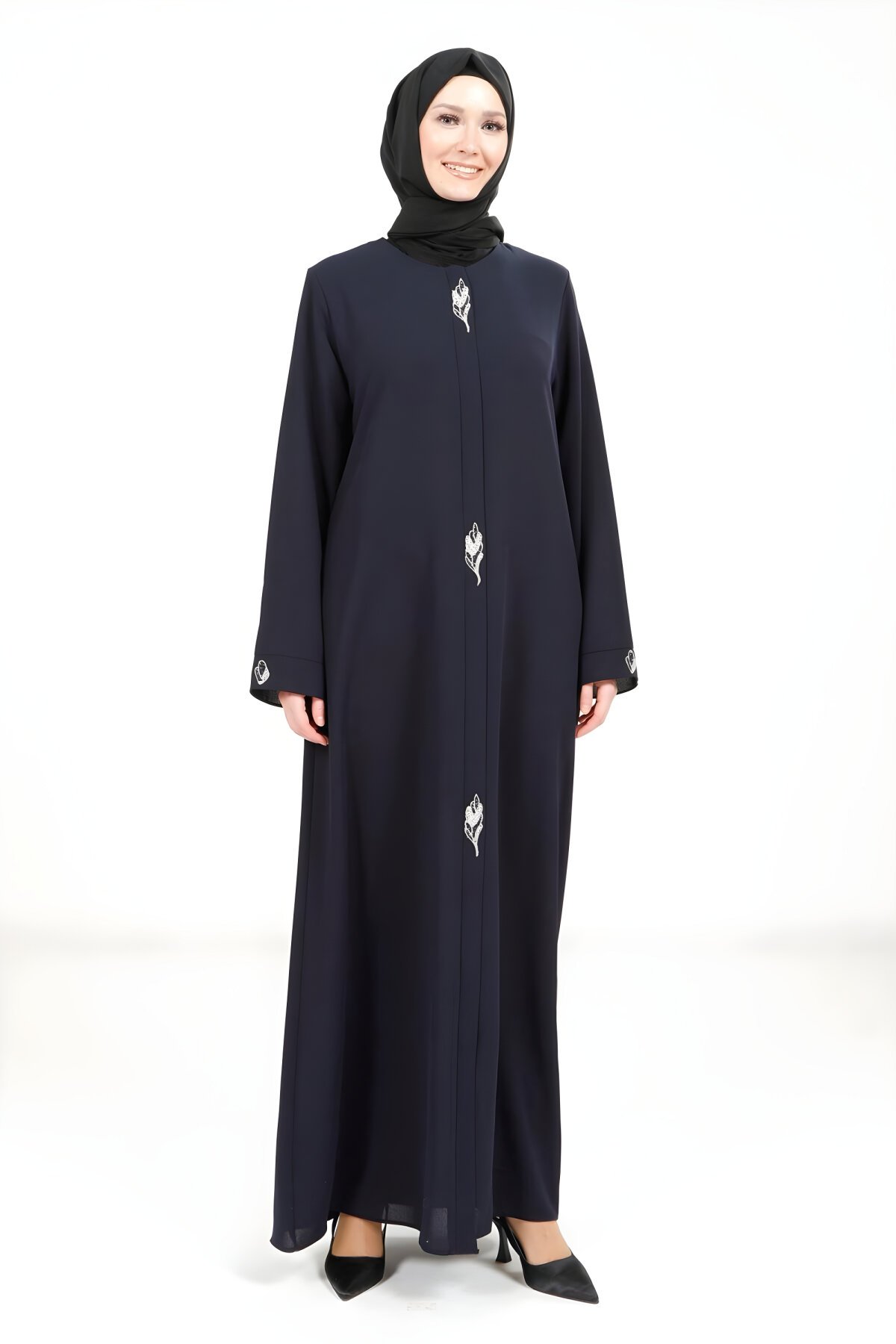 Lacivert Yaprak Detaylı Ferace - Beyza