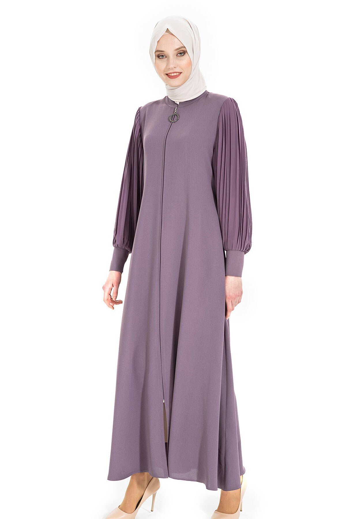 Lila Fermuarlı Pilise Detaylı Ferace - Beyza