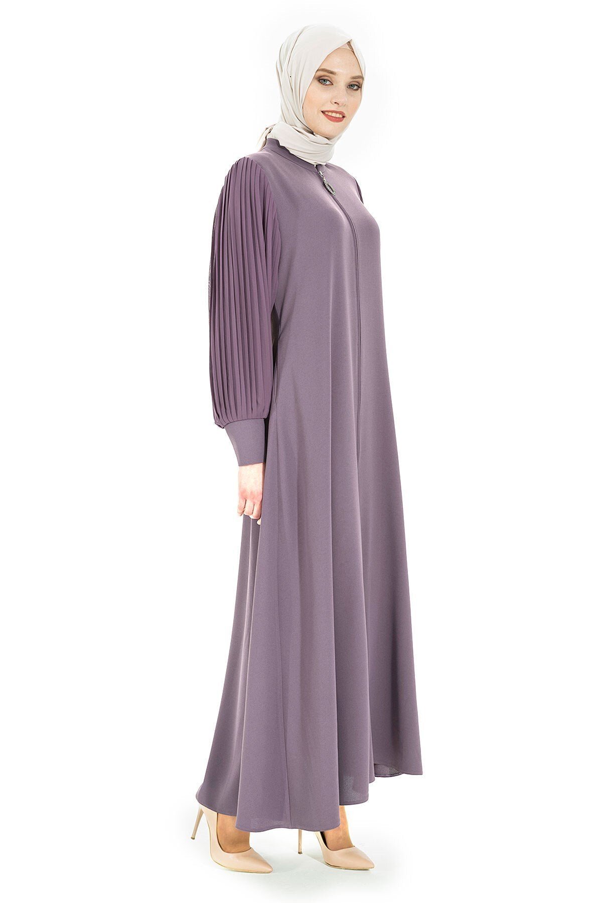 Lila Fermuarlı Pilise Detaylı Ferace - Beyza