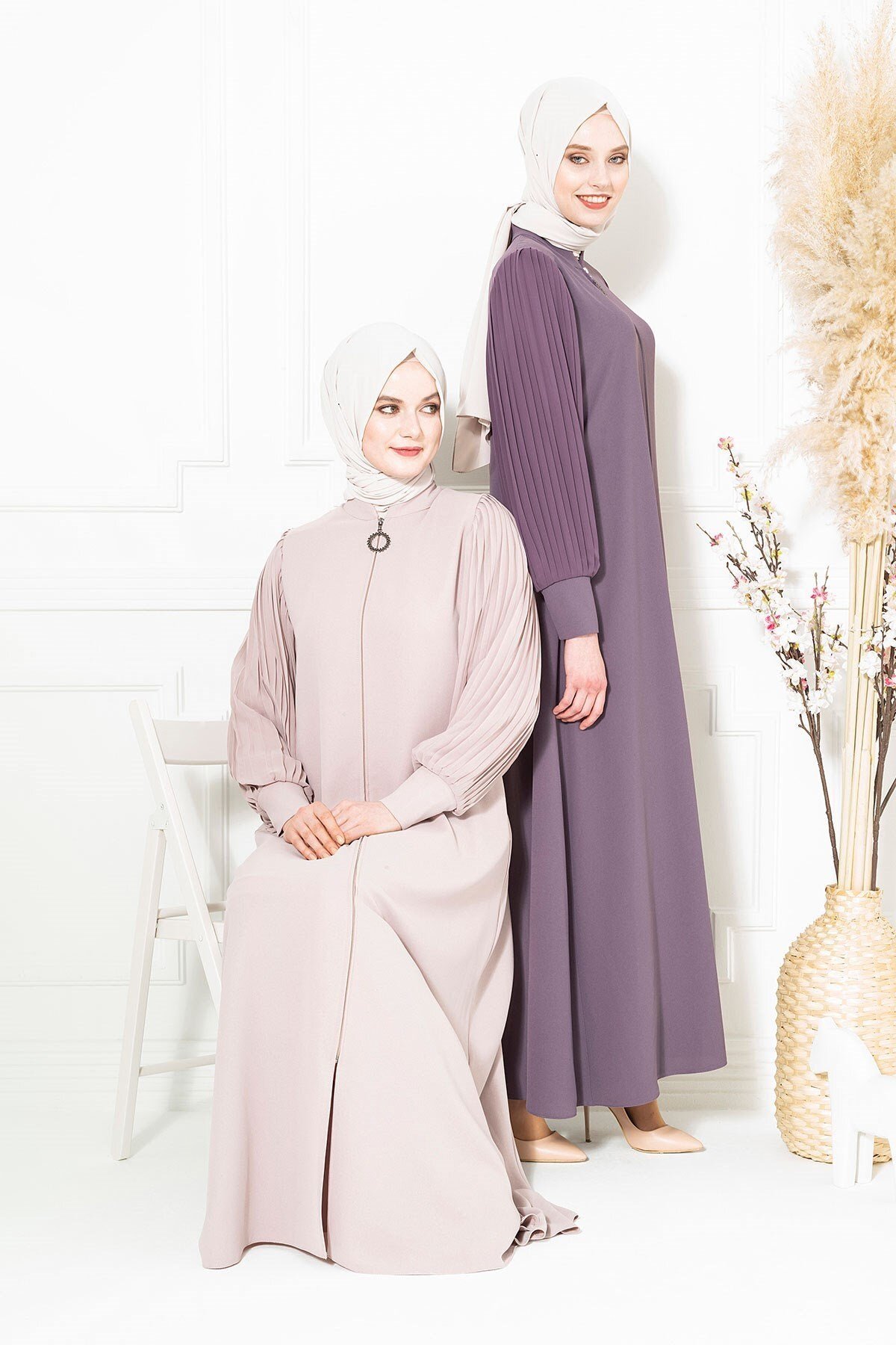 Lila Fermuarlı Pilise Detaylı Ferace - Beyza