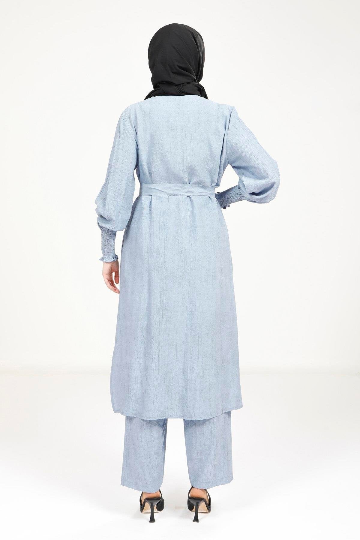 Two-Piece Belted Modest Set - Blue - Beyza