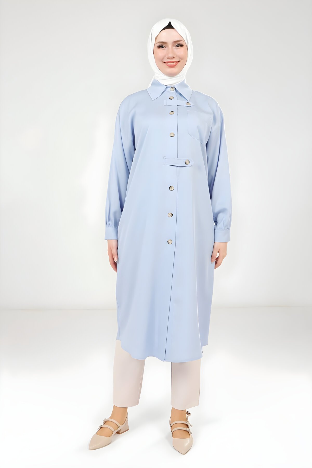 Mavi Düğmeli Giy Çık Kap - Beyza