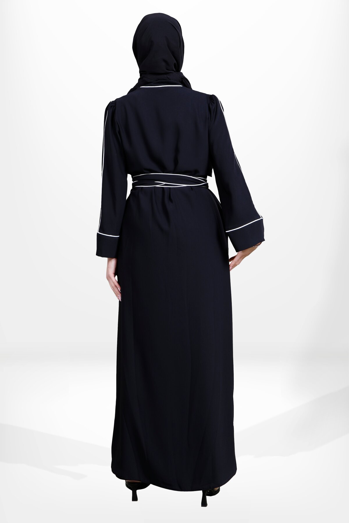 Two-Tone Black Piped Abaya - Mint - Beyza