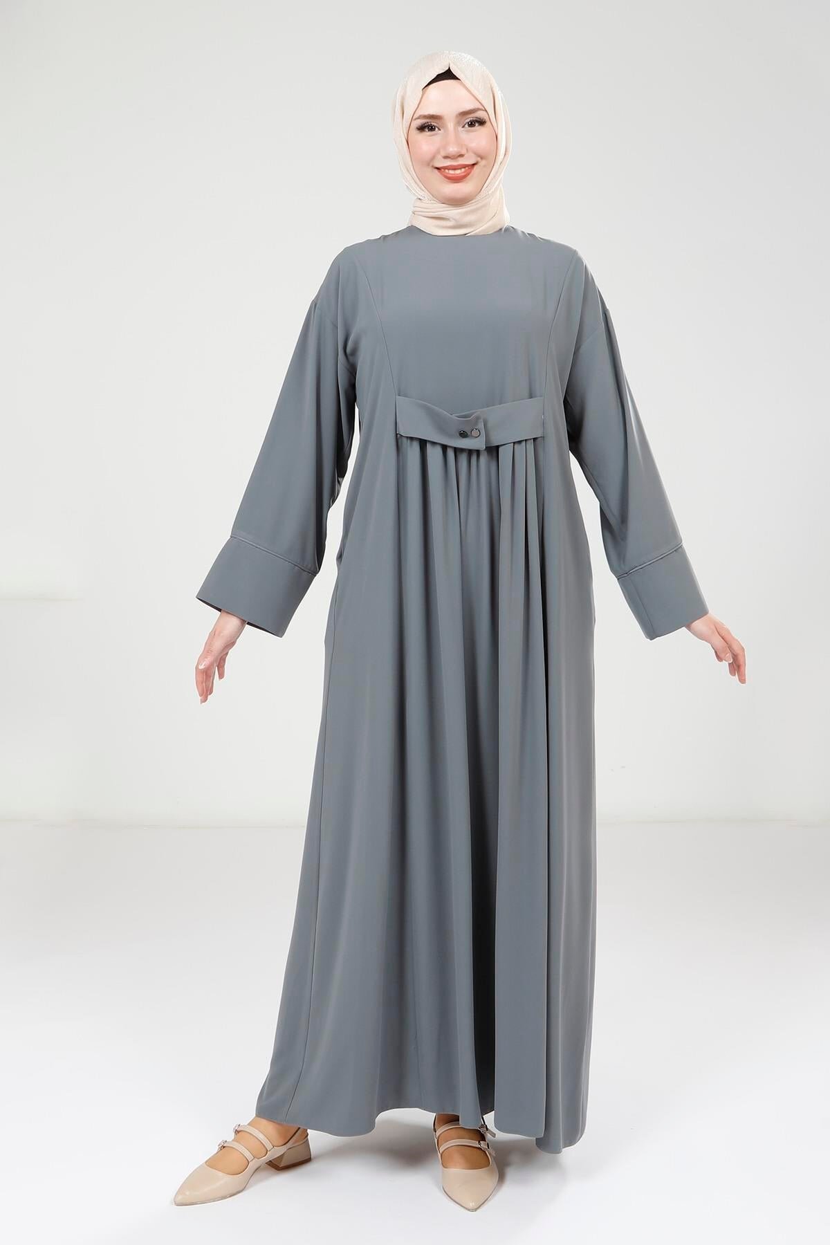 Modest Snap-Button Dress - Mint Green - Beyza