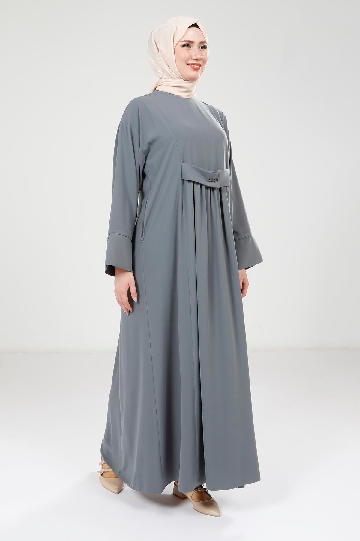 Modest Snap-Button Dress - Mint Green - Beyza