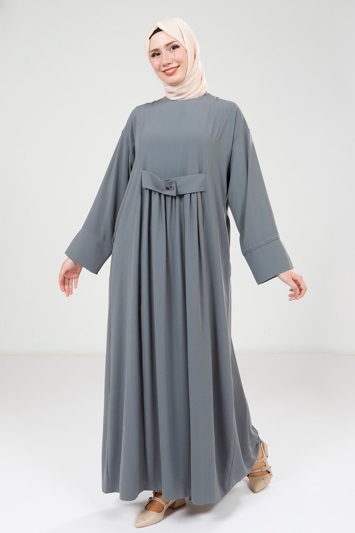 Modest Snap-Button Dress - Mint Green - Beyza