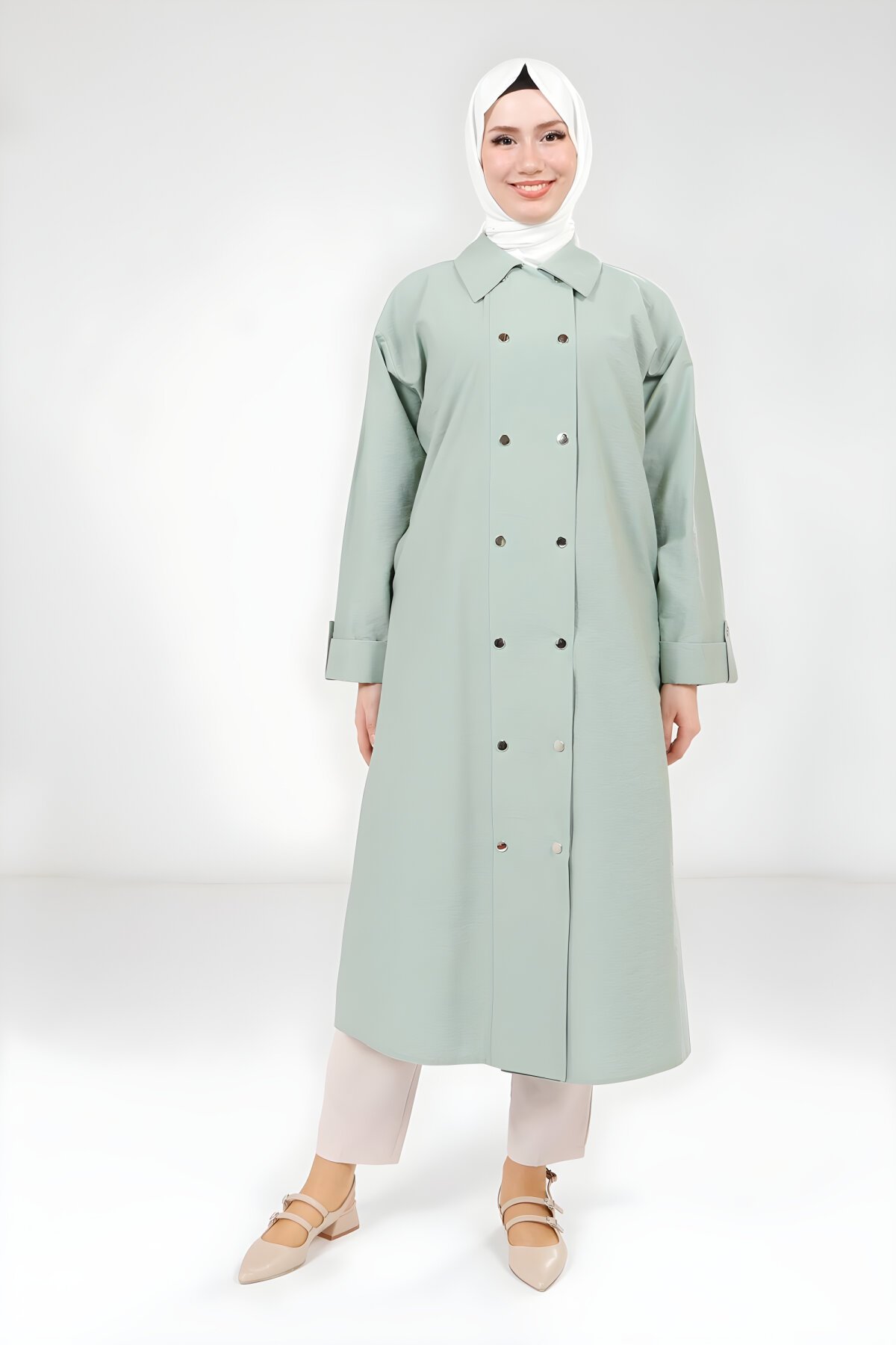 Mint Yeşil Düğmeli Giy Çık Kap - Beyza