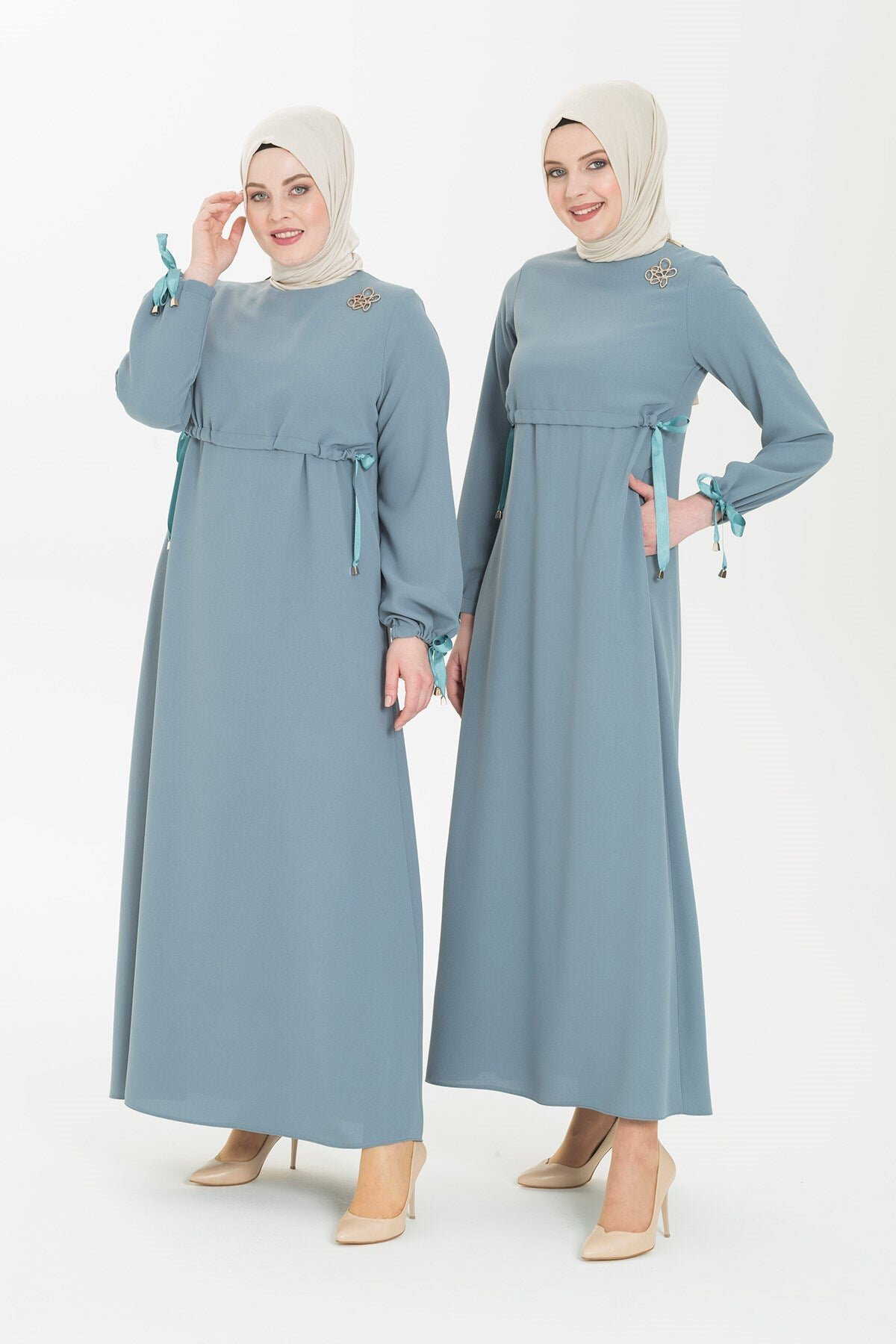 Pencil Casual Grosgrain Sleeve Detail Modest Dress - Mint Green - Beyza