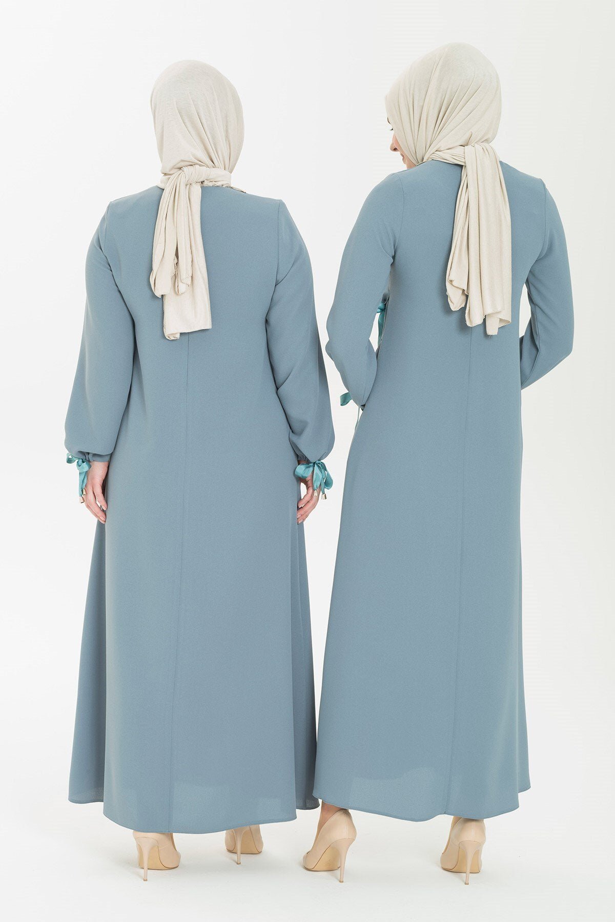Pencil Casual Grosgrain Sleeve Detail Modest Dress - Mint Green - Beyza