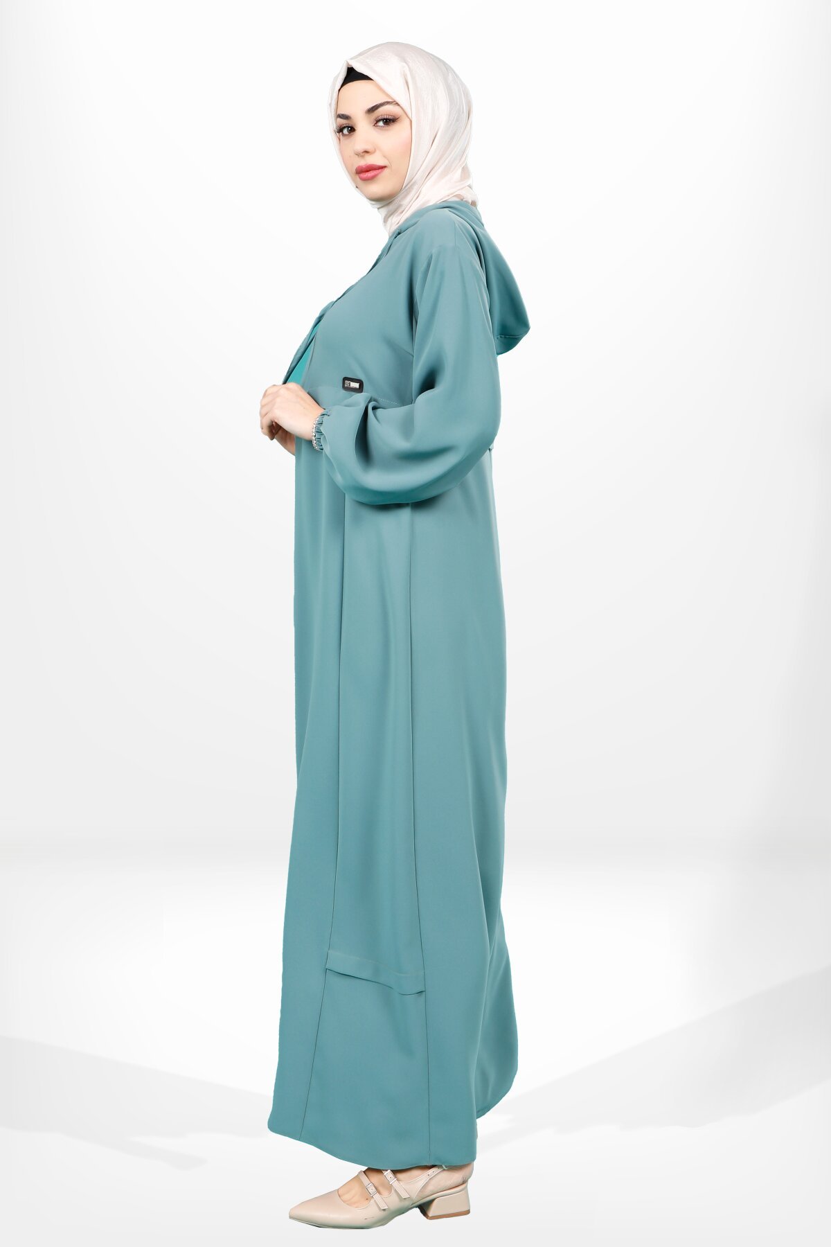 Modest Hooded Elasticated-Cuff Dress - Mint Green - Beyza