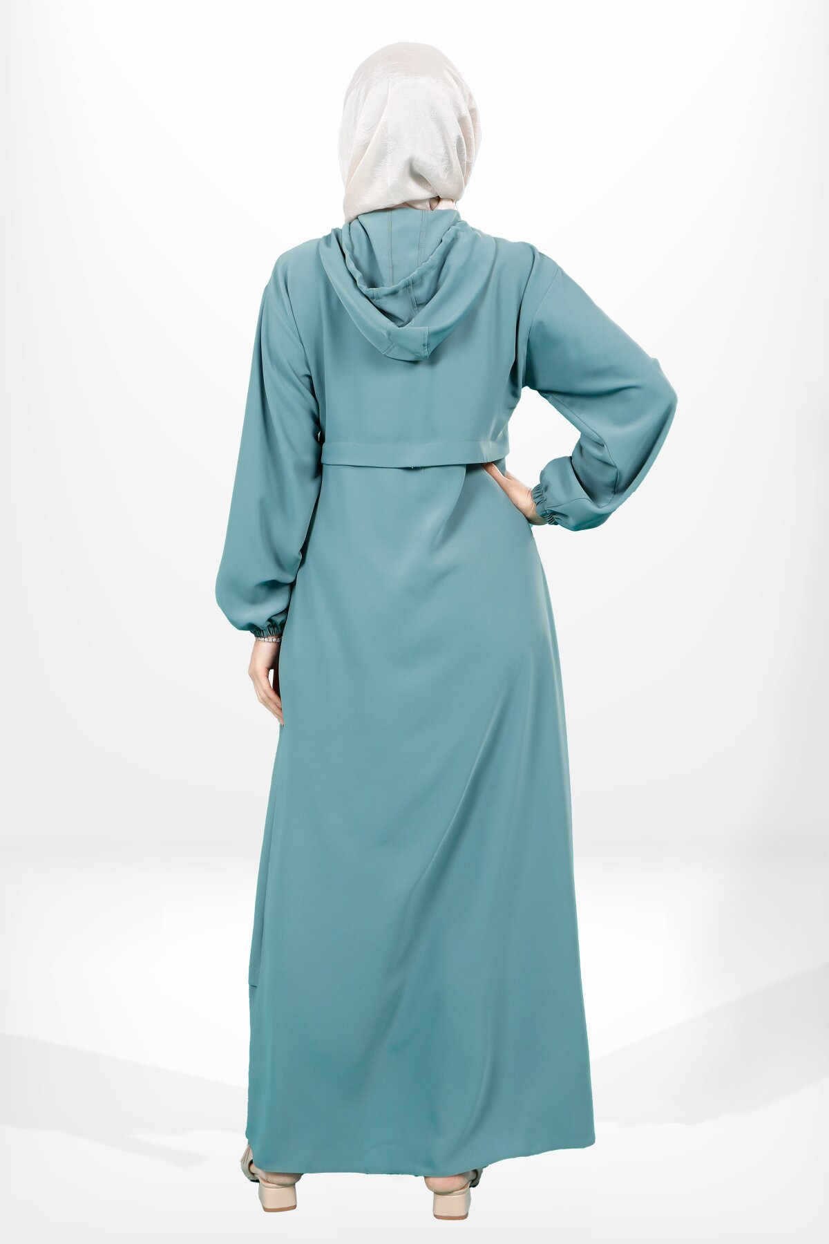 Modest Hooded Elasticated-Cuff Dress - Mint Green - Beyza