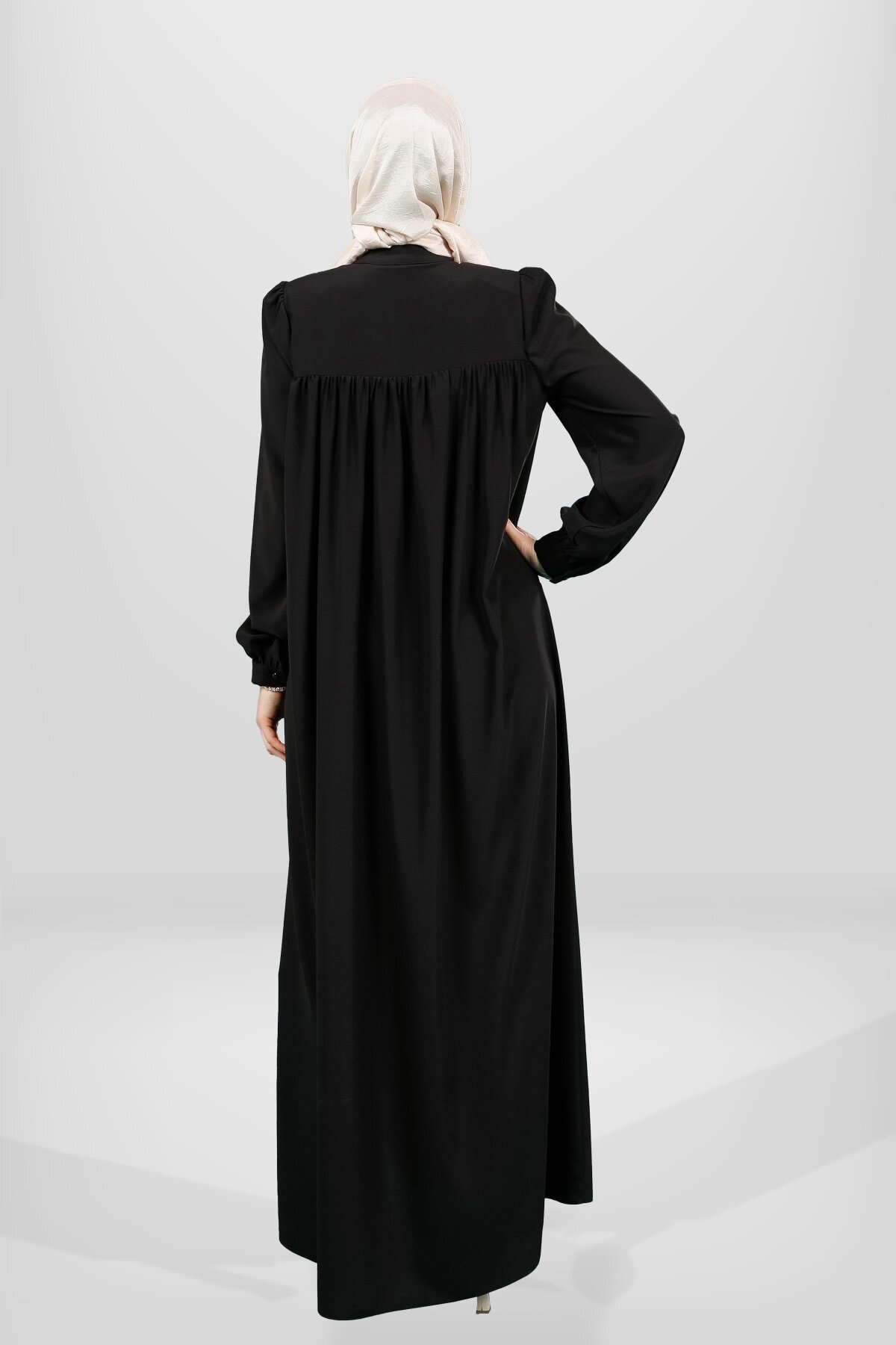 Yoked Buttoned-Cuff Modest Dress - Mint Green - Beyza