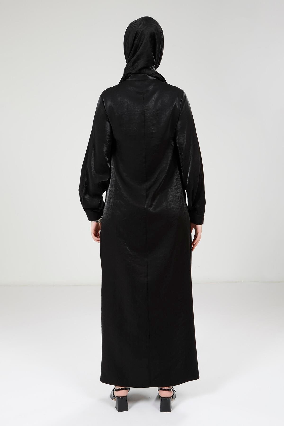 Stone Brooch Shiny Fabric Modest Evening Dress - Beyza
