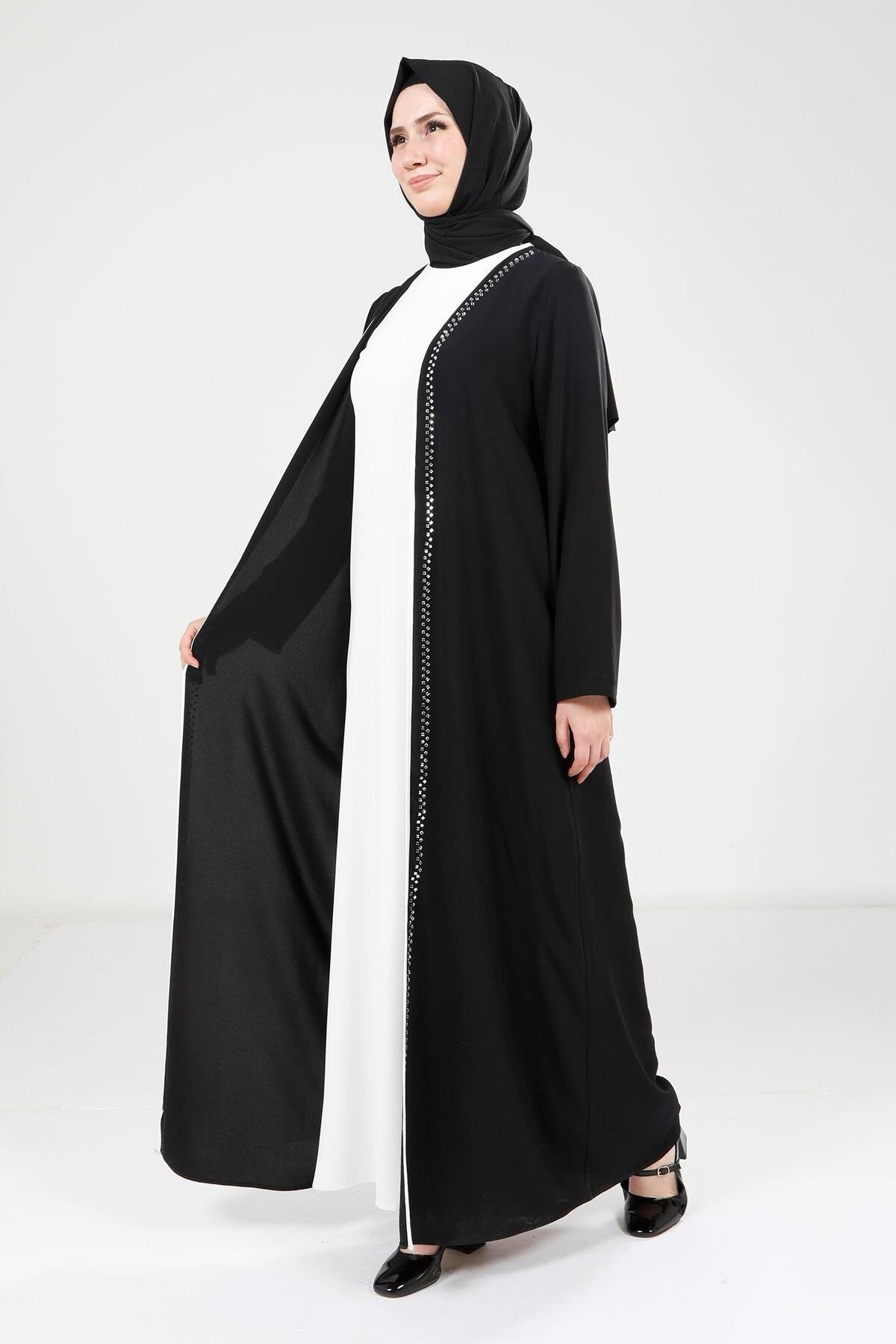 Ferace Abaya Co-ord Set - Black - Beyza