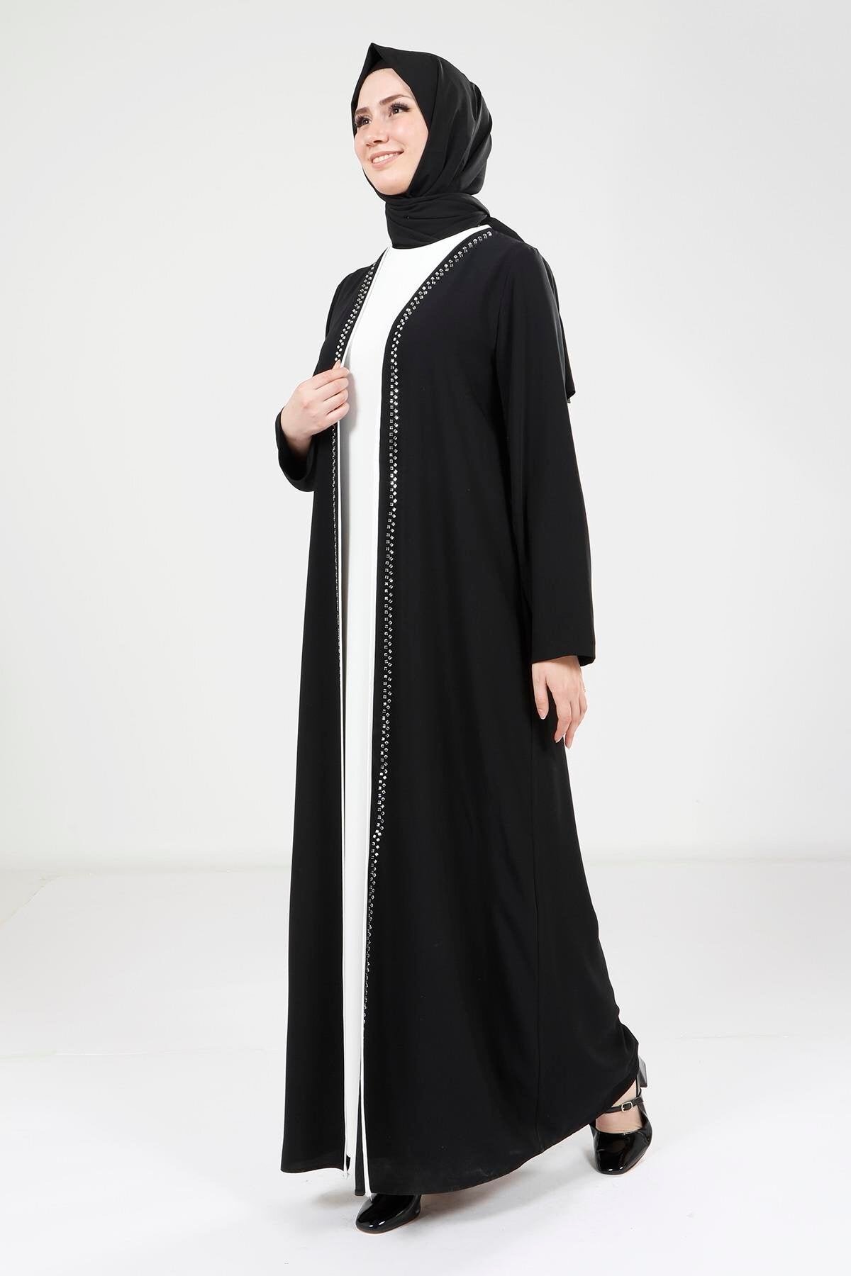 Ferace Abaya Co-ord Set - Black - Beyza