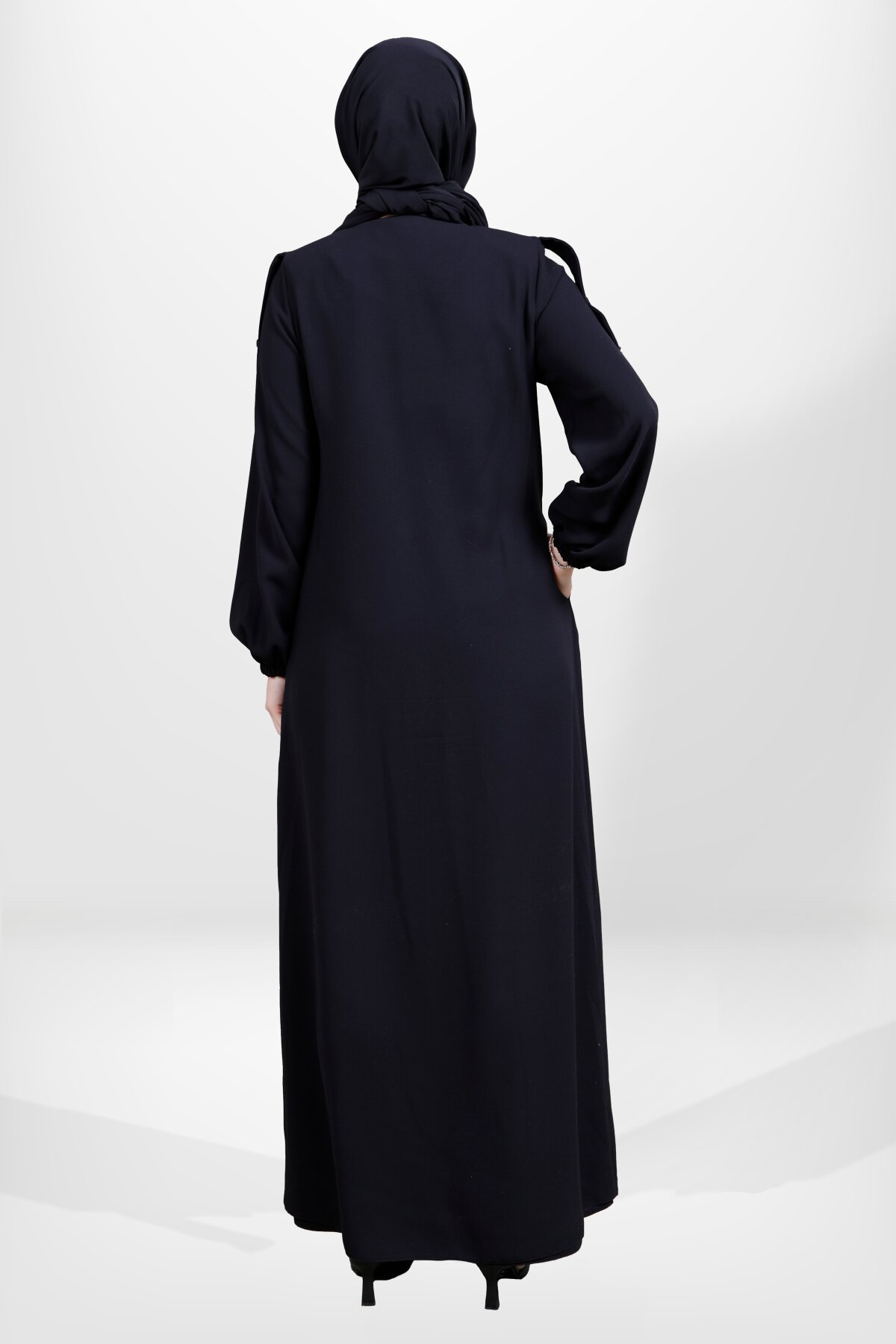 Zippered Epaulet Elastic-Cuff Ferace - Black - Beyza