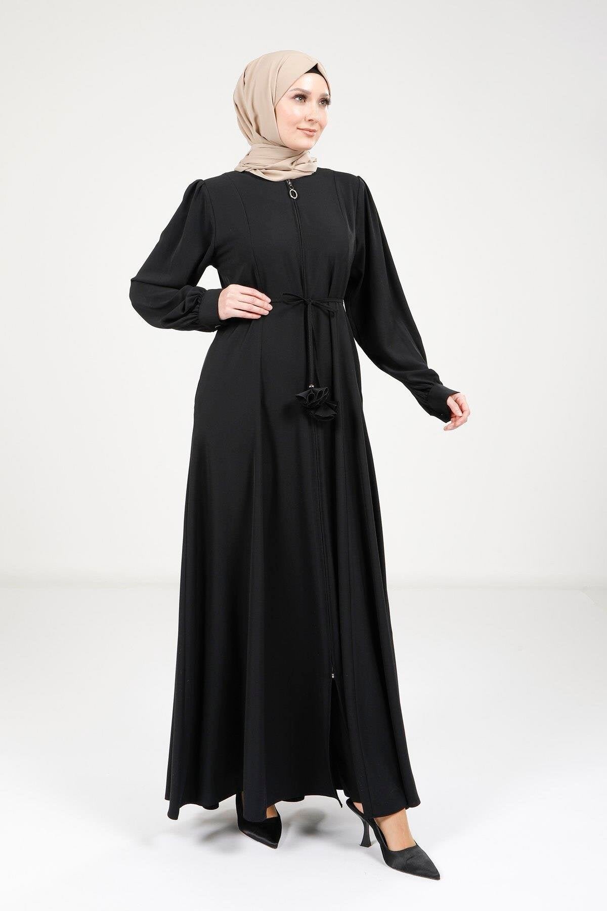 Zippered Tie-Detail Ferace - Black - Beyza