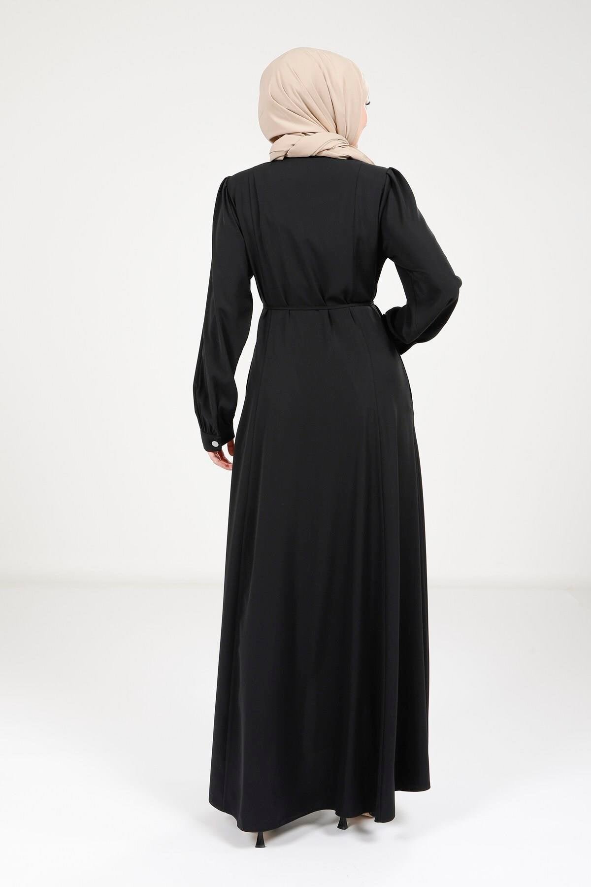 Zippered Tie-Detail Ferace - Black - Beyza