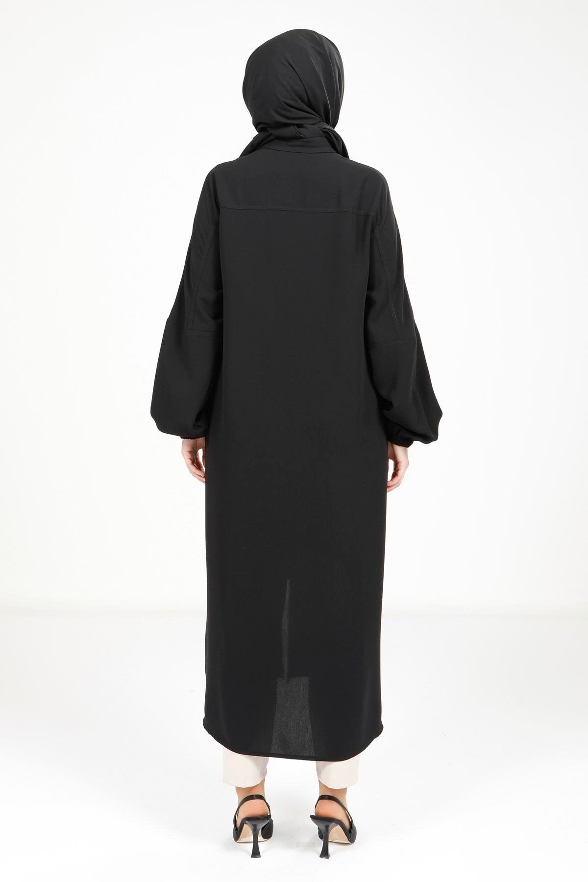 Throw-on Zippered Coat - Black - Beyza