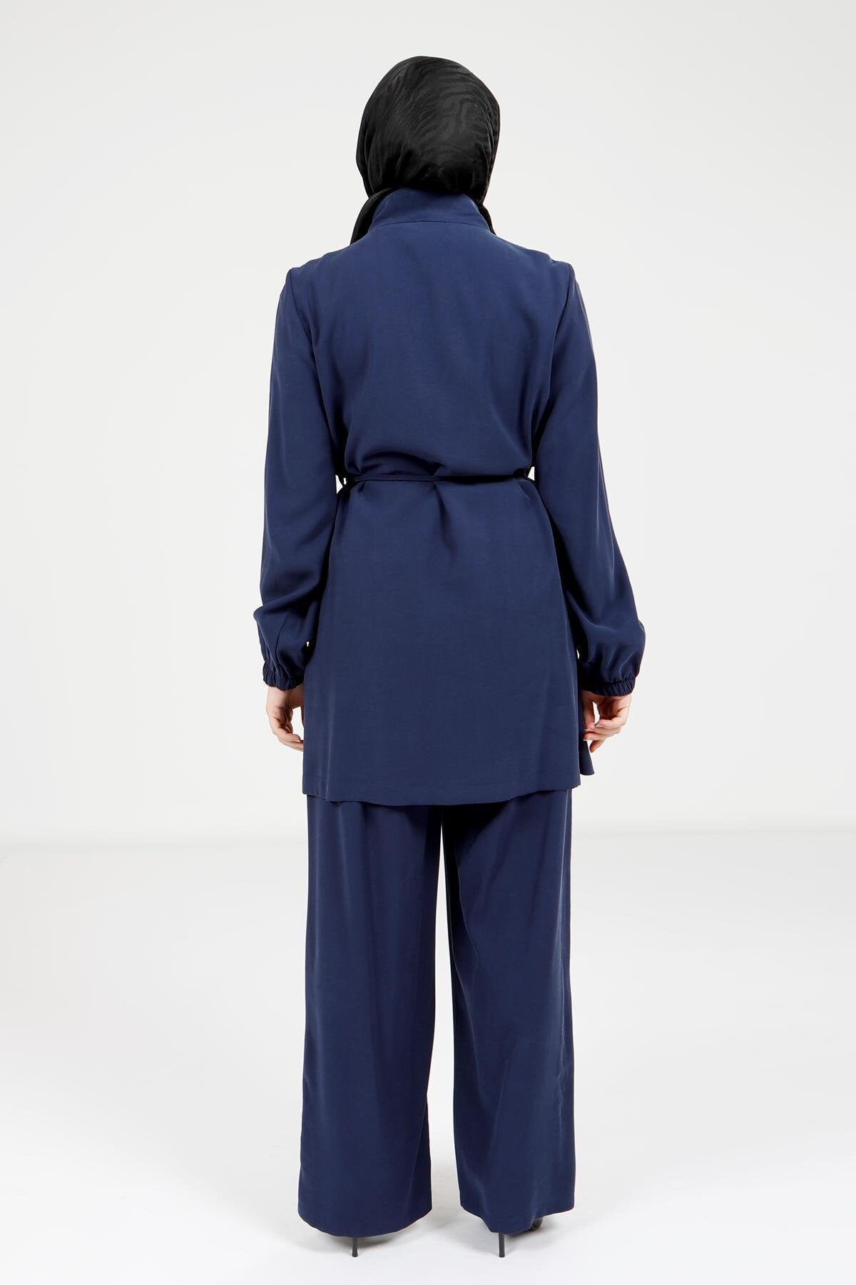 Two-Piece Modest Jacket and Trousers Set - Black - Beyza