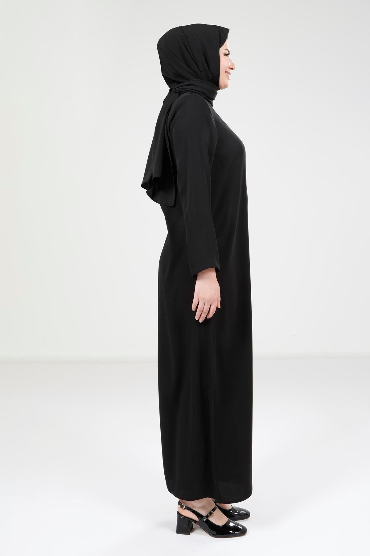 Butterfly Stone-Embellished Modest Evening Dress - Black - Beyza