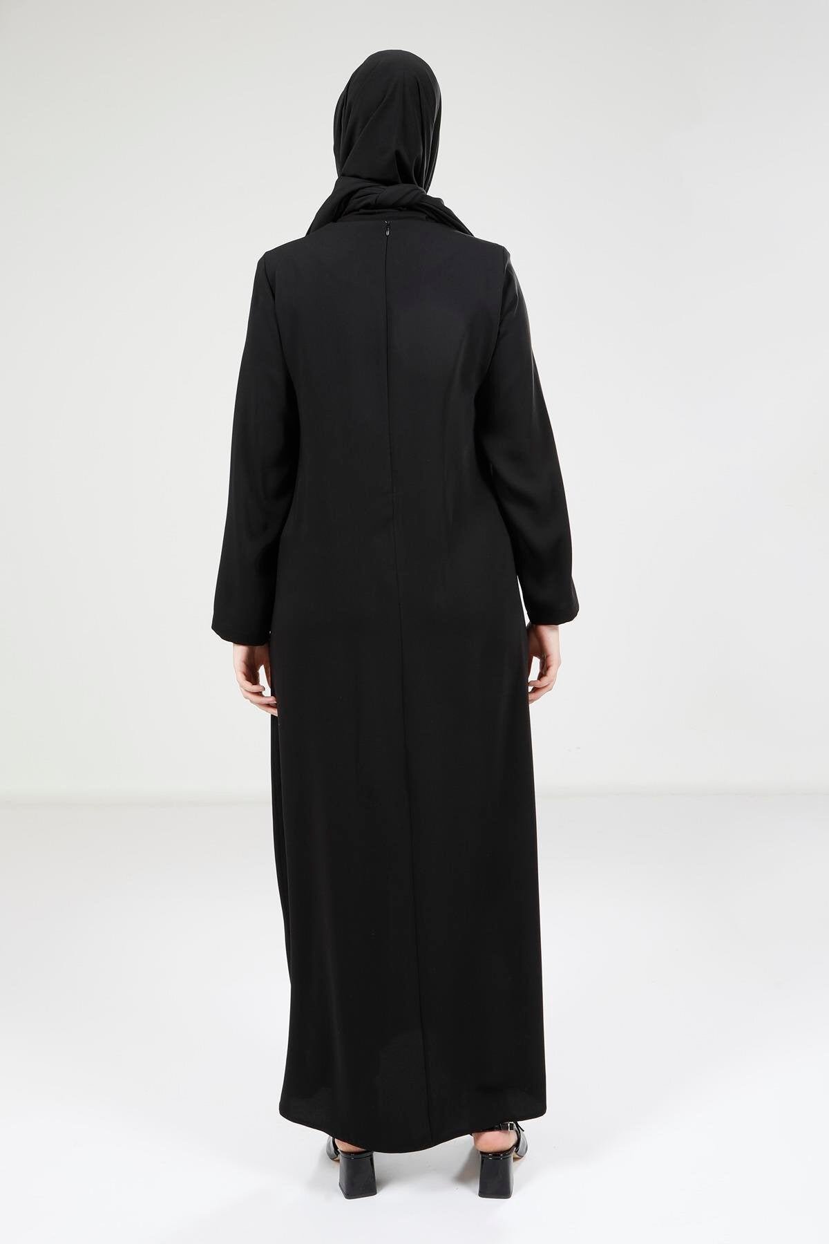 Butterfly Stone-Embellished Modest Evening Dress - Black - Beyza