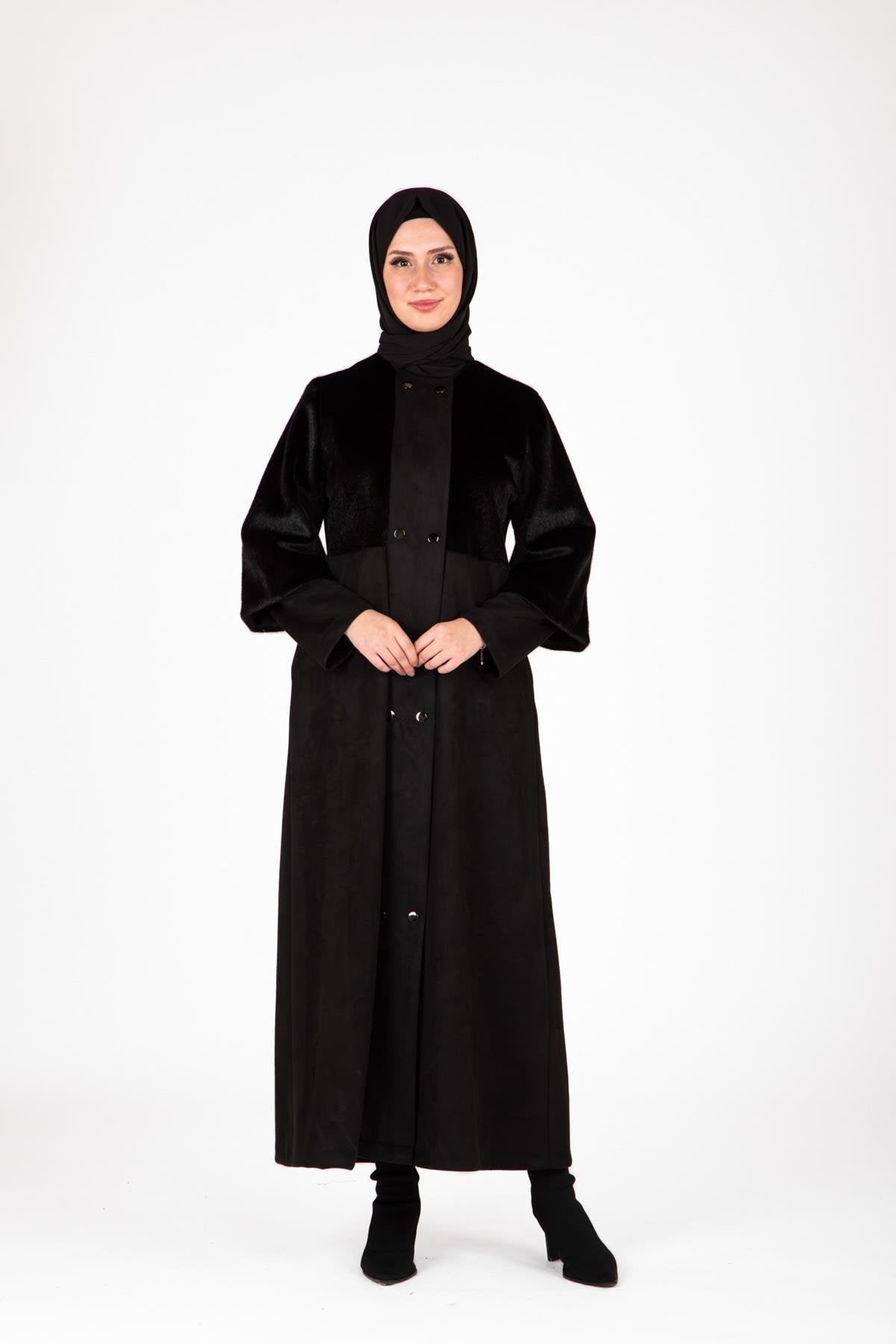 Faux Fur Abaya - Black - Beyza