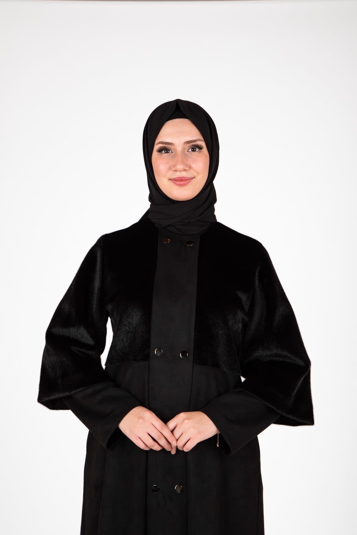 Faux Fur Abaya - Black - Beyza