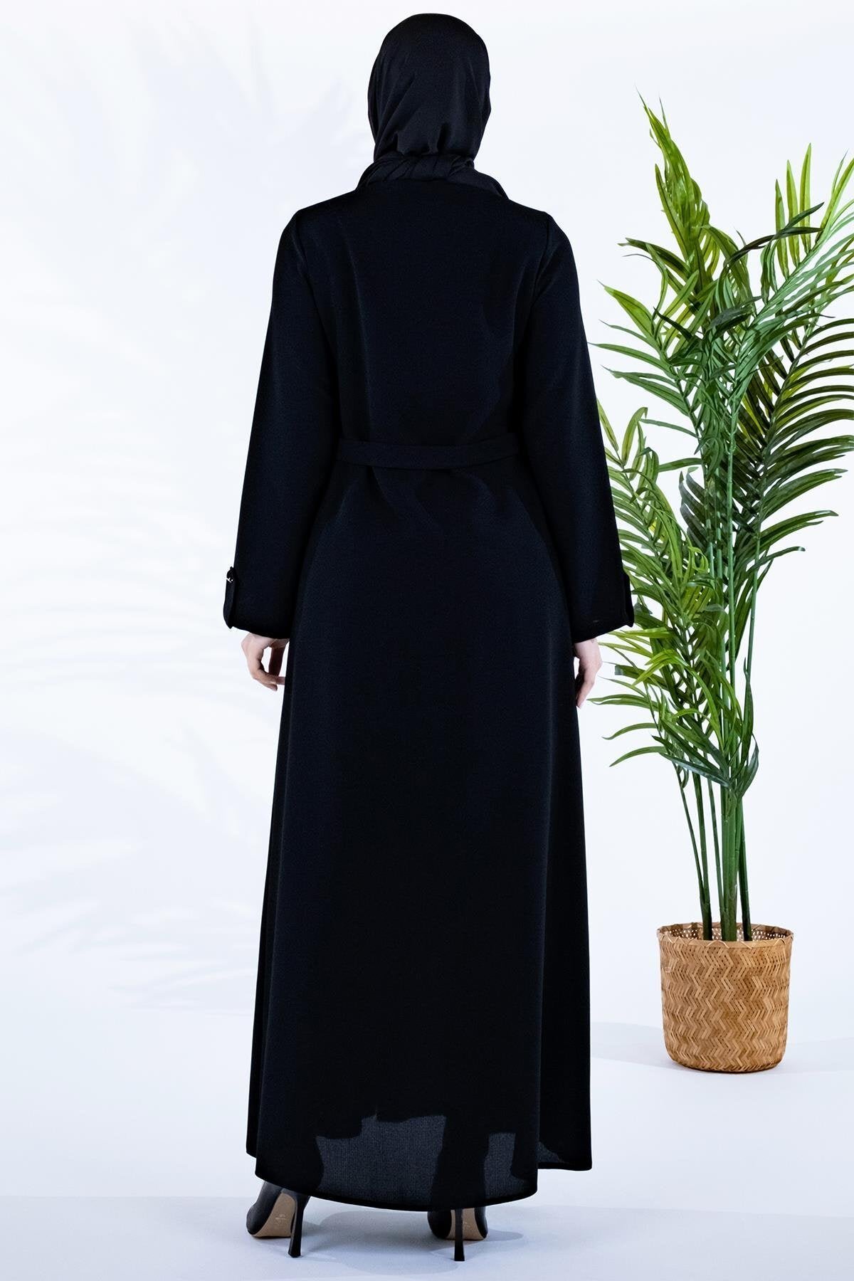 Embroidered Ferace with Egyptian Sash - Black - Beyza