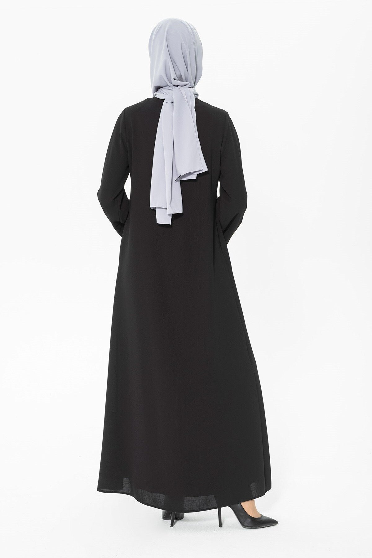 Pintuck Stone Detail Wide Cuff Abaya - Black - Beyza