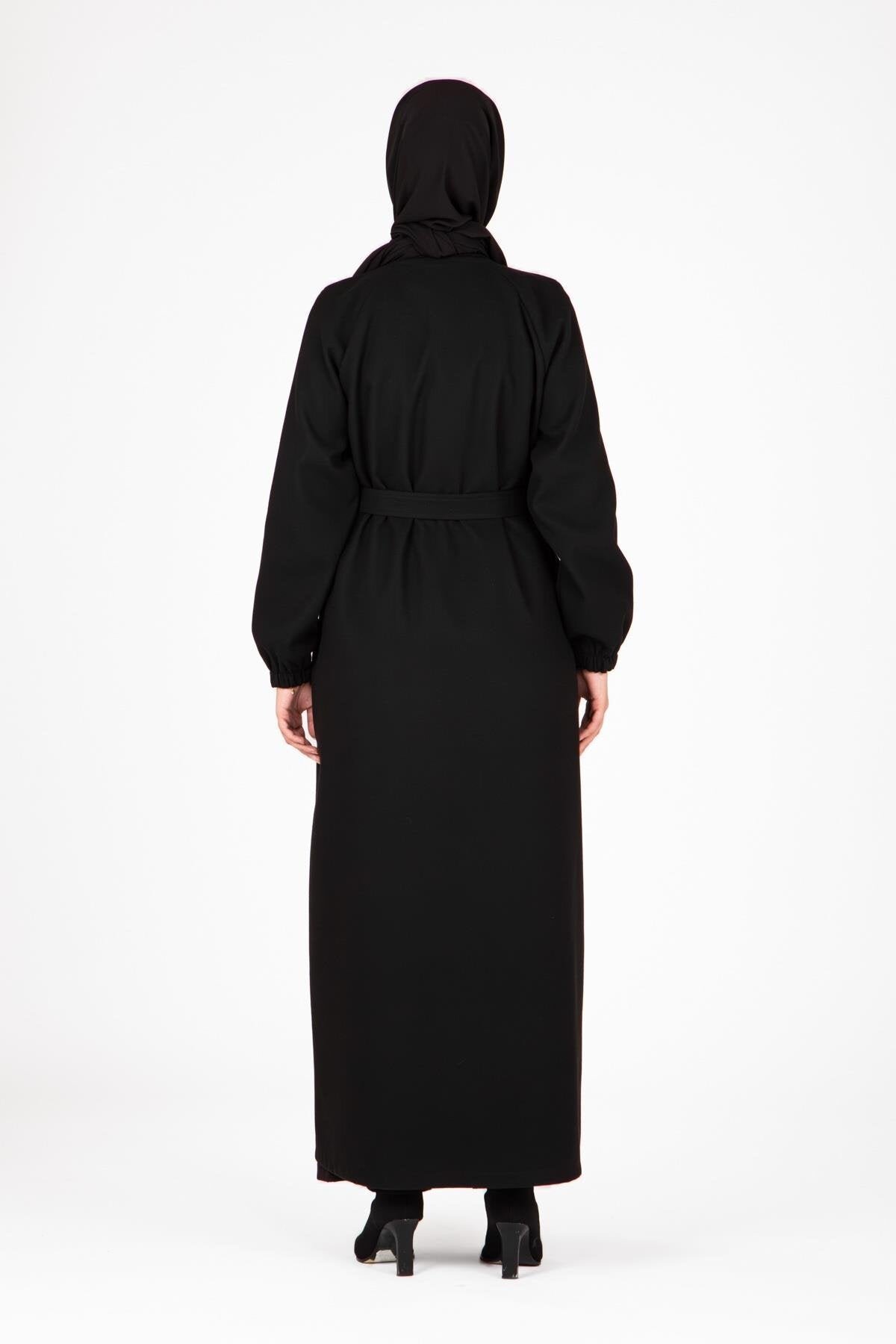 Buttoned Front Ferace - Black - Beyza