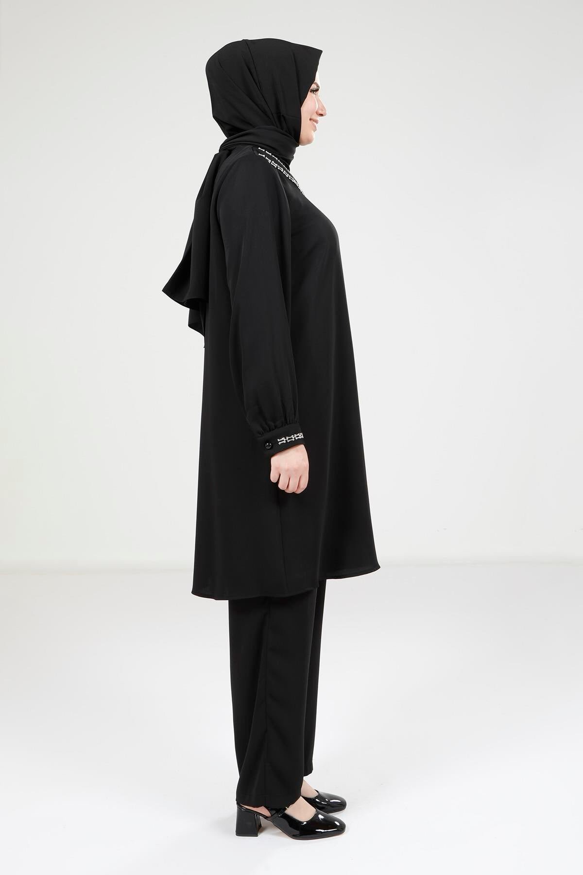 Blouse and Pants Modest Set - Black - Beyza
