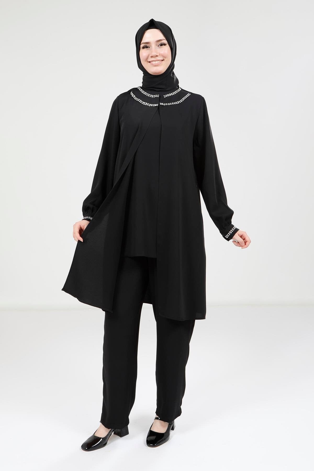 Blouse and Pants Modest Set - Black - Beyza