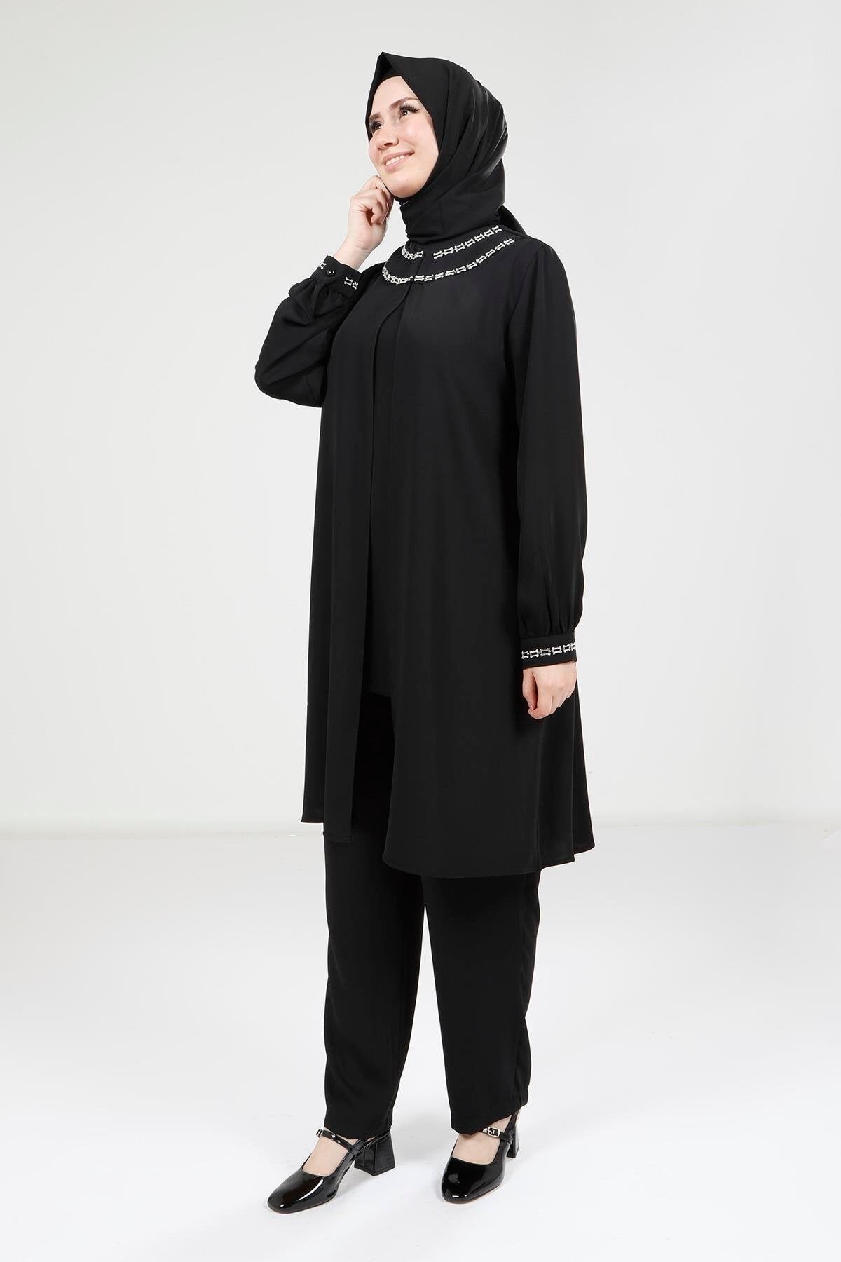 Blouse and Pants Modest Set - Black - Beyza